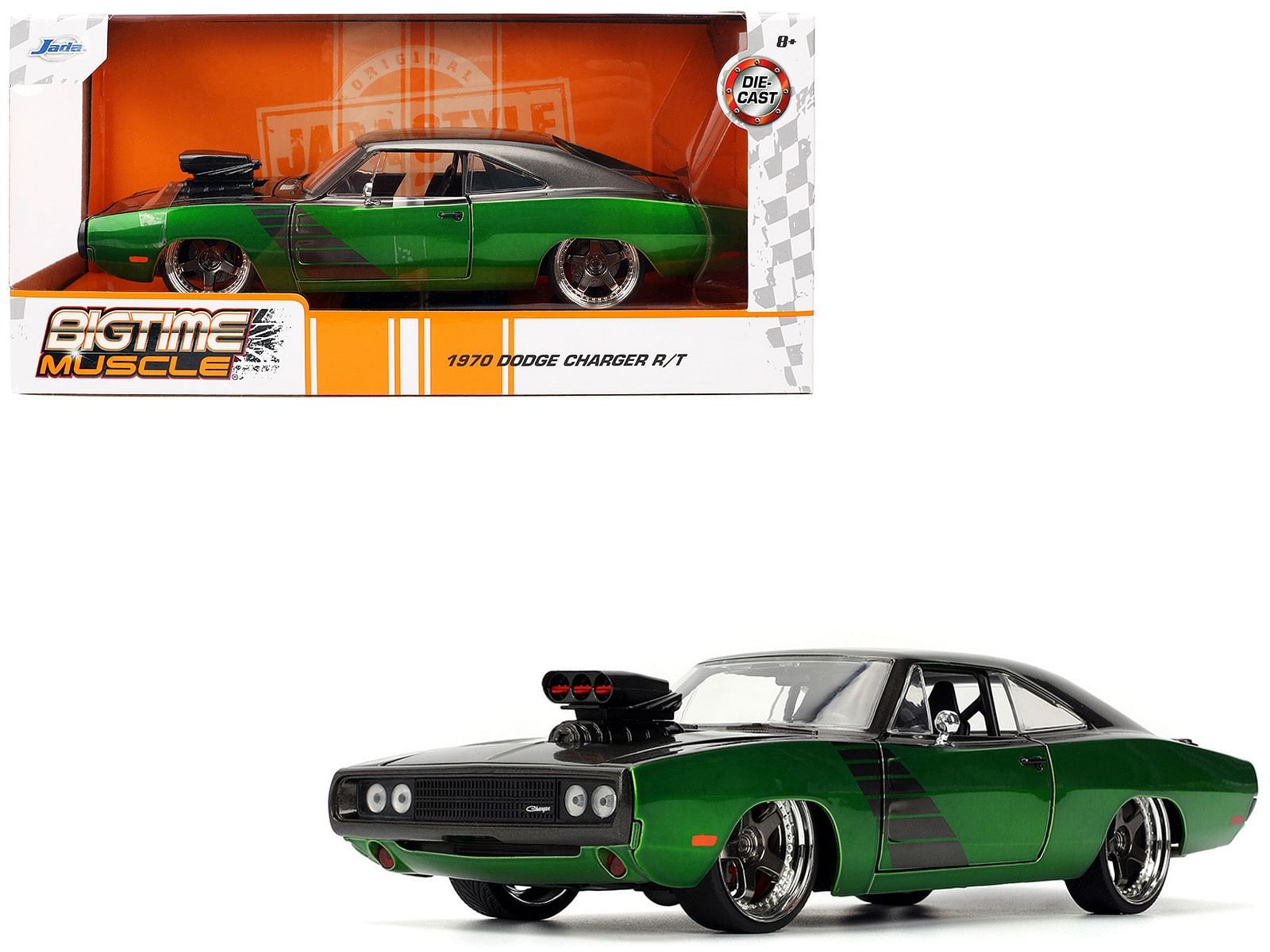 1970 Dodge Charger R/T Dark Gray Metallic and Green Metallic with Dark Gray Stri