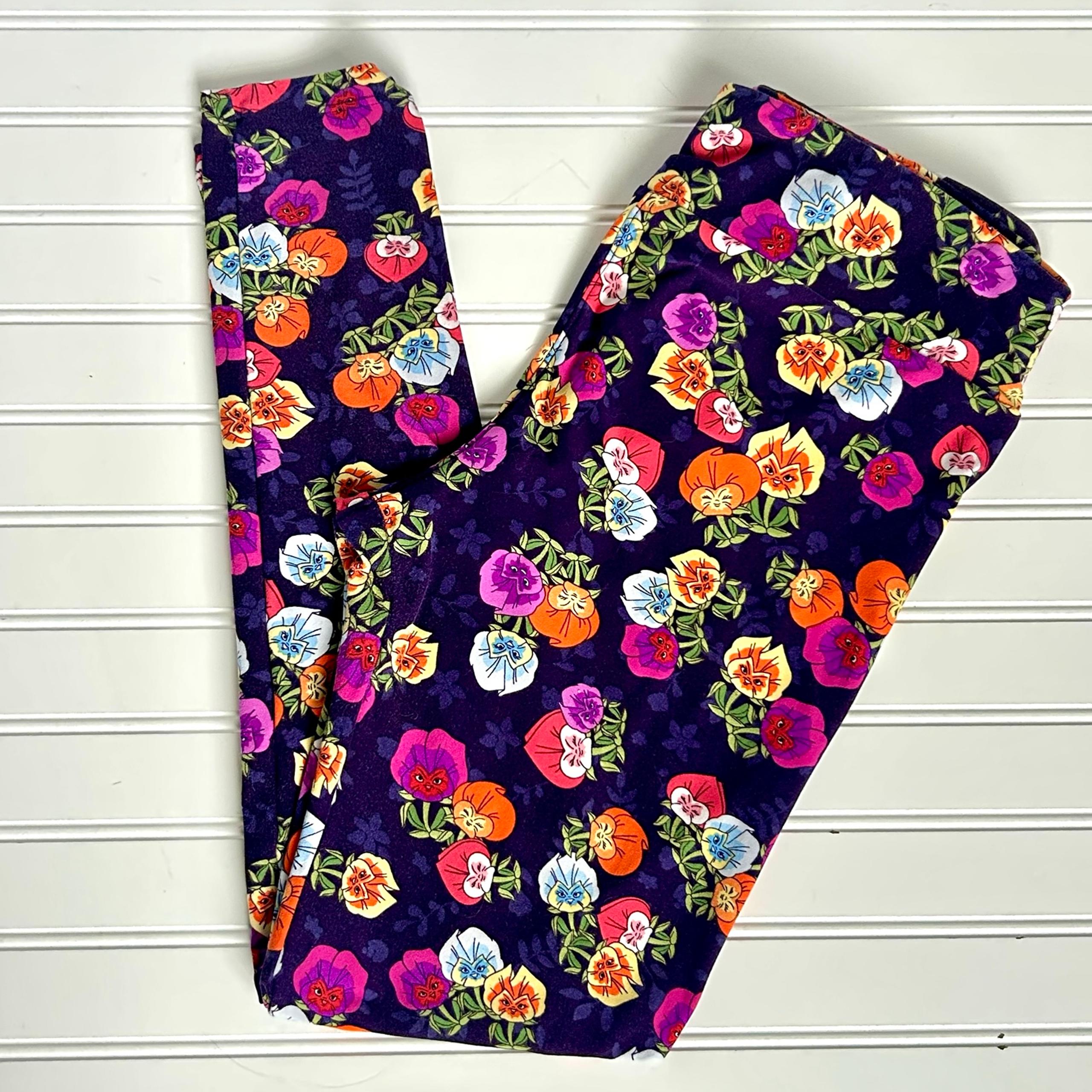 LuLaRoe Alice in Wonderland Flowers Leggings Tall & Curvy TC