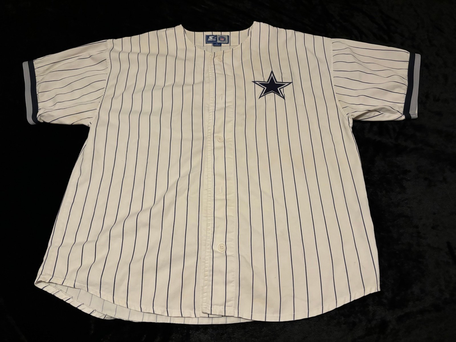 Mens Large Vintage 90s Dallas Cowboys Pinstripe Baseball Jersey