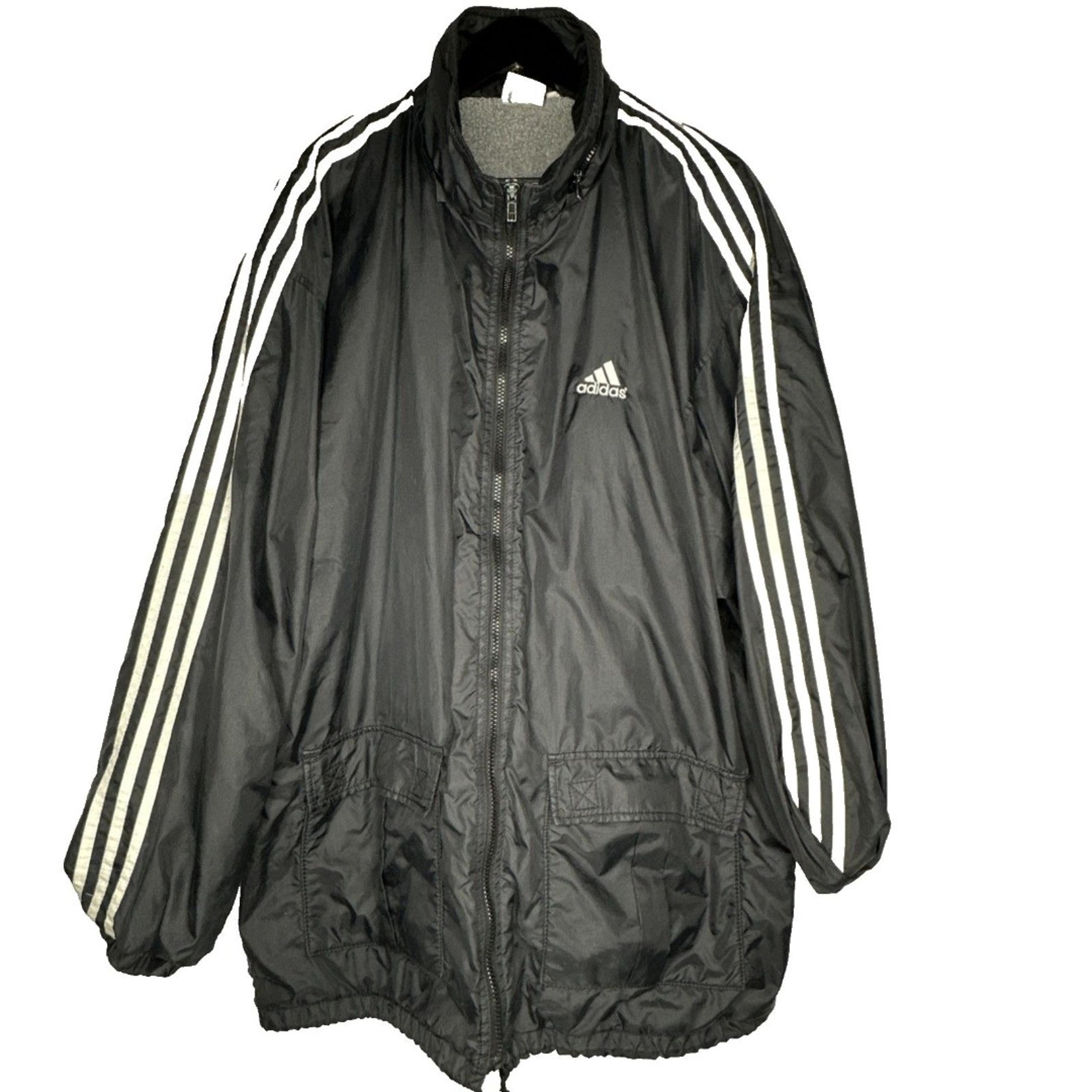 Adidas Vtg Windbreaker Jacket Equipment  Men’s 2XL Black Striped Lined USA Made