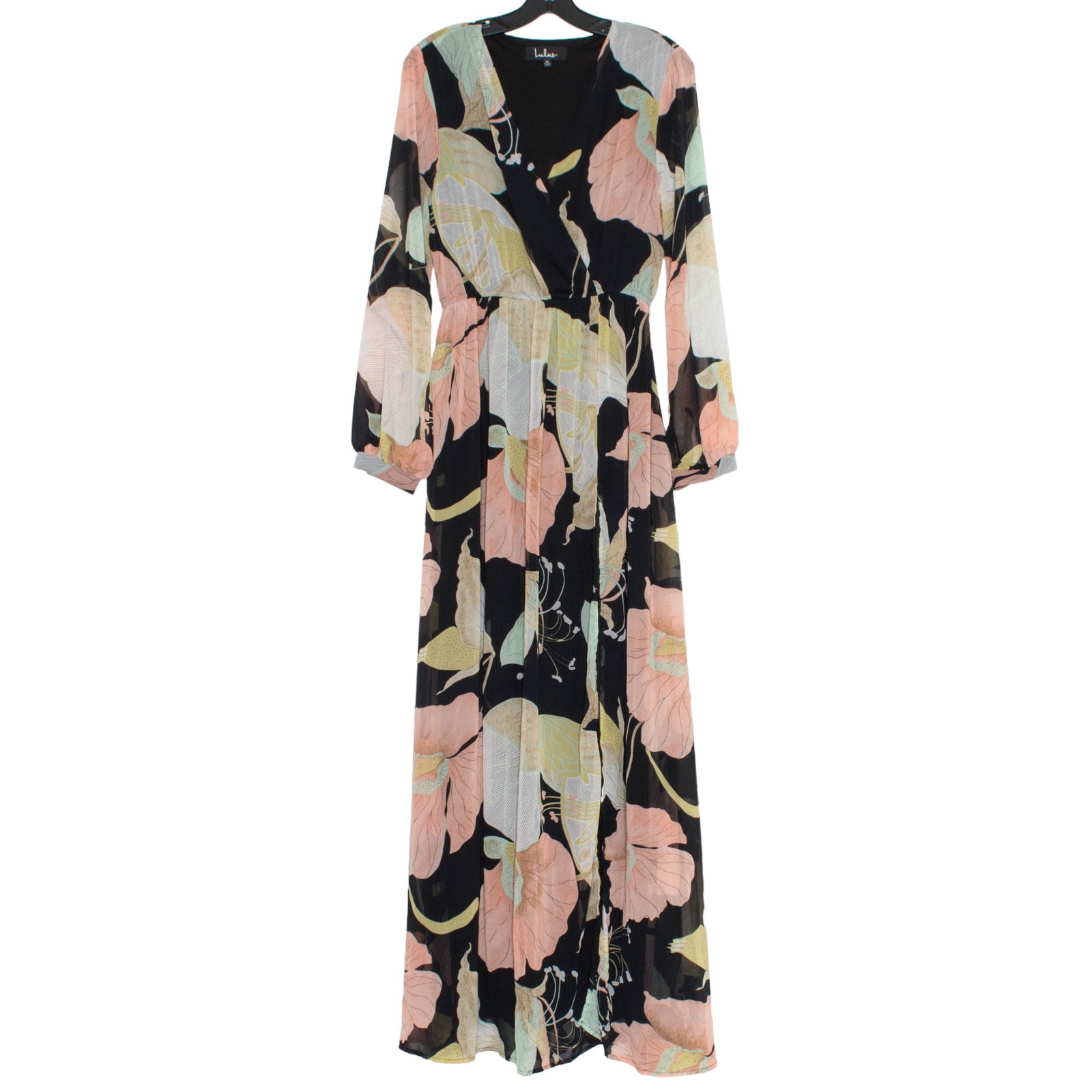 Lulus Dress Boho Romantic Whimsical Feminine Minimalist Floral Maxi Black Medium