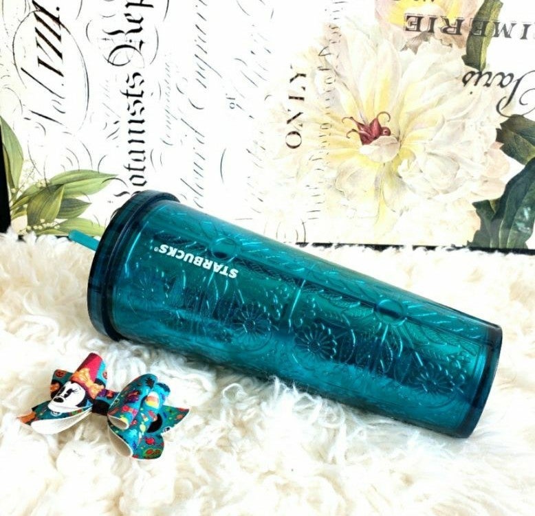 HTF Starbucks2017 Teal Starbucks Embossed Floral Tumbler