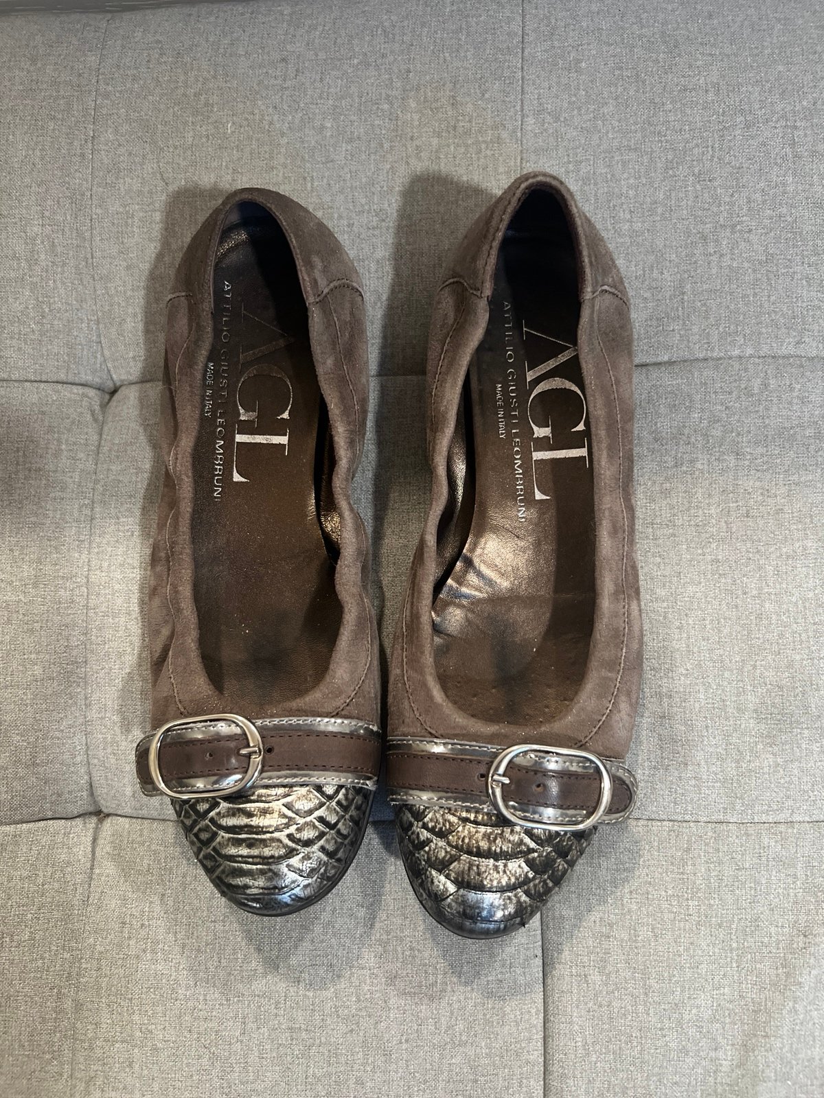 AGL Attilio Giusti Leombruni Monika Ballet Flats Size 37 Brown Suede Cap Toe