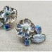 Vintage Coro Flower Earrings AB Rhinestones Floral Clip On Silver Tone Signed