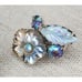 Vintage Coro Flower Earrings AB Rhinestones Floral Clip On Silver Tone Signed