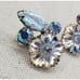 Vintage Coro Flower Earrings AB Rhinestones Floral Clip On Silver Tone Signed
