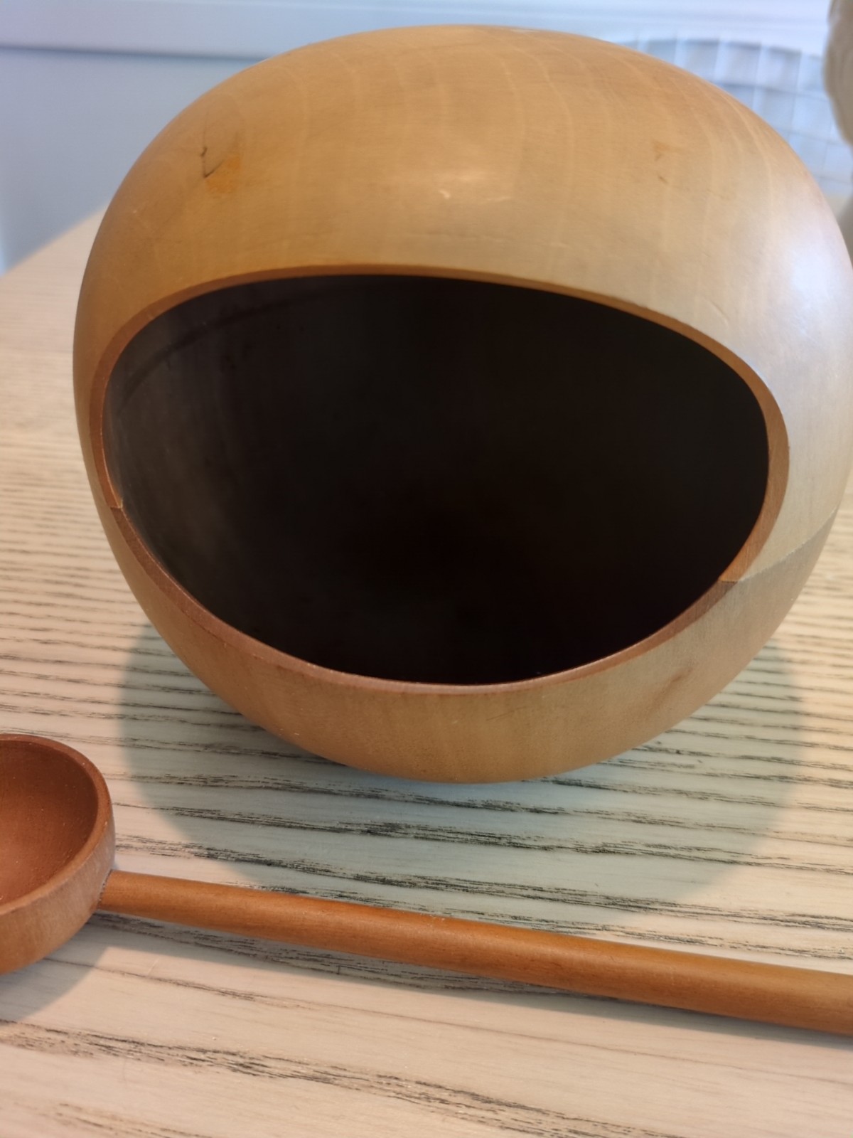 Sowe Konst Sweden Teak Wood Orb Sphere Nut Bowl Spoon Mid Century Modern Design