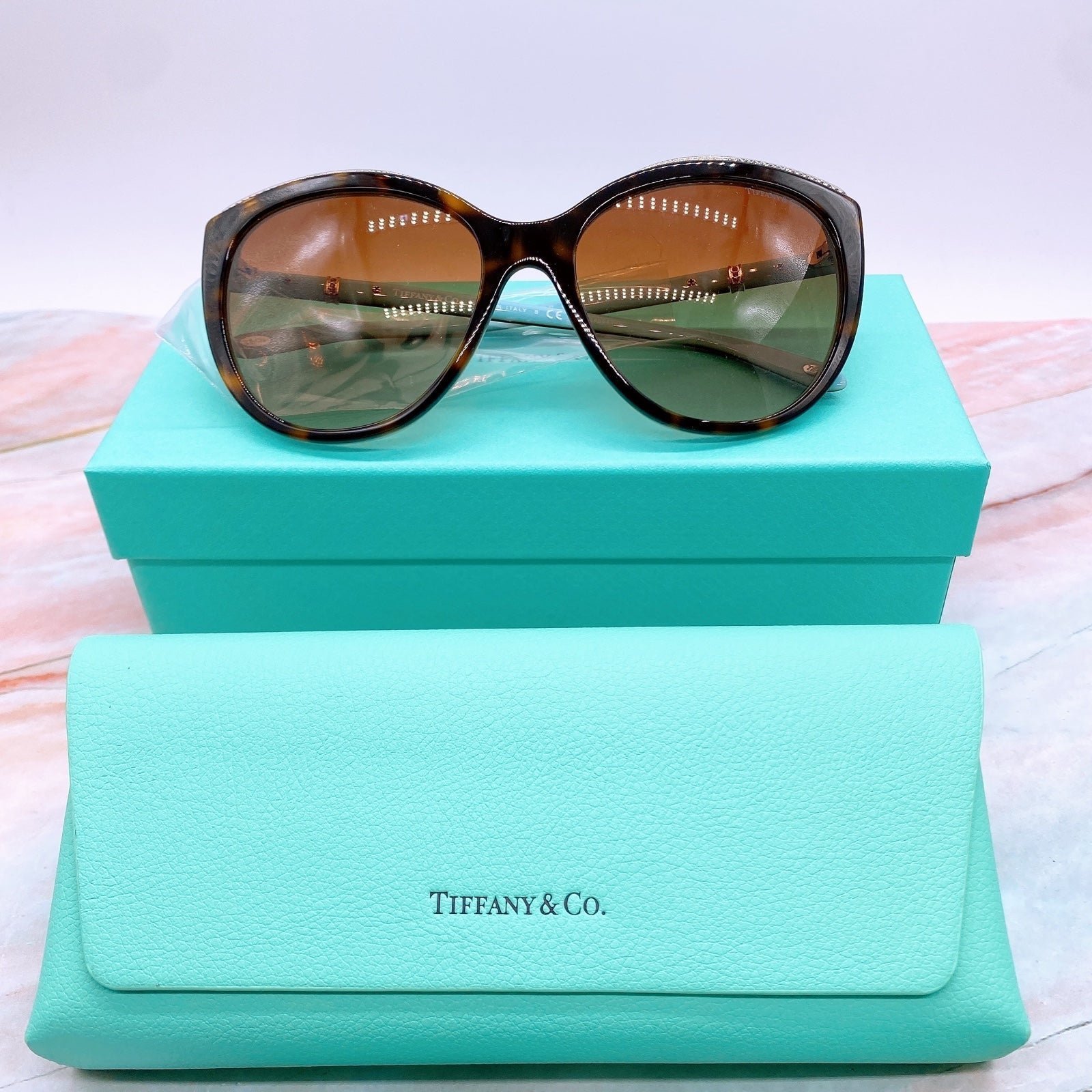 Tiffany Co. TF4134B cat eye tortoise & crystal women's Sunglasses