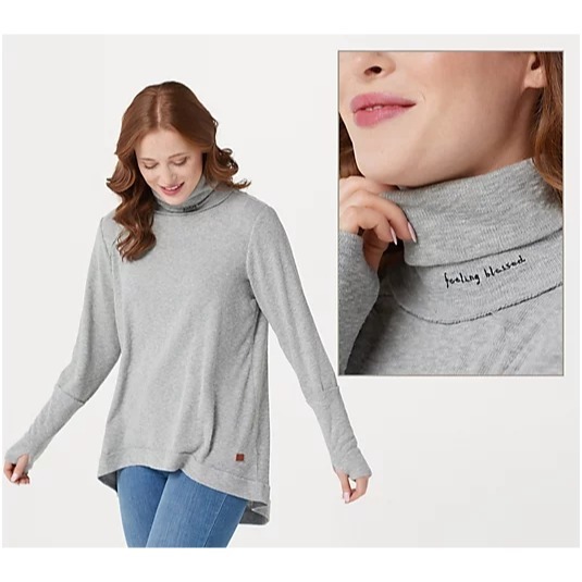 Peace Love World Feeling Loved Turtleneck Sweater Tunic, Oatmeal, Size Large