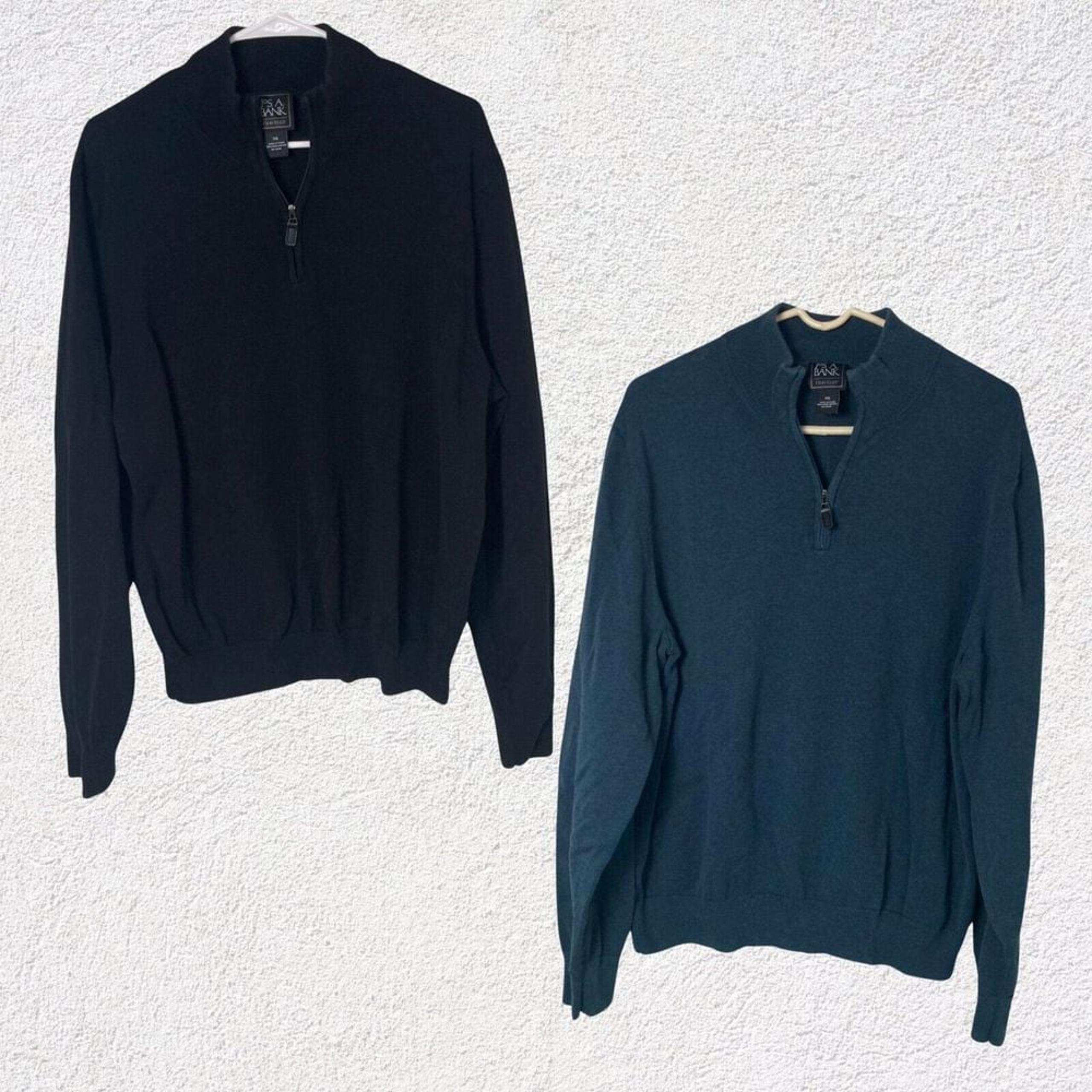 Jos A Bank Traveler LOT 2 Sweater Men XXL Blue Black 1/4 Zip Pima Cotton Classic