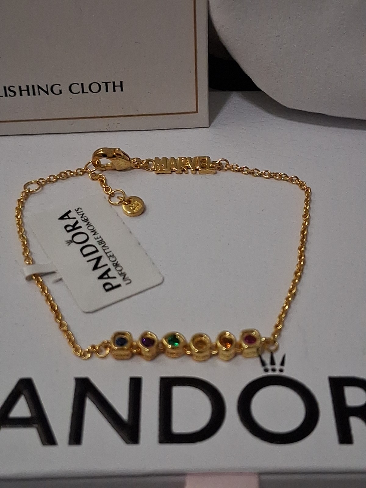 PANDORA AUTHENTIC NEW MARVEL THANOS 14KT GOLD PLATED 7.1 ADJ LOGO GEMS BRACLET