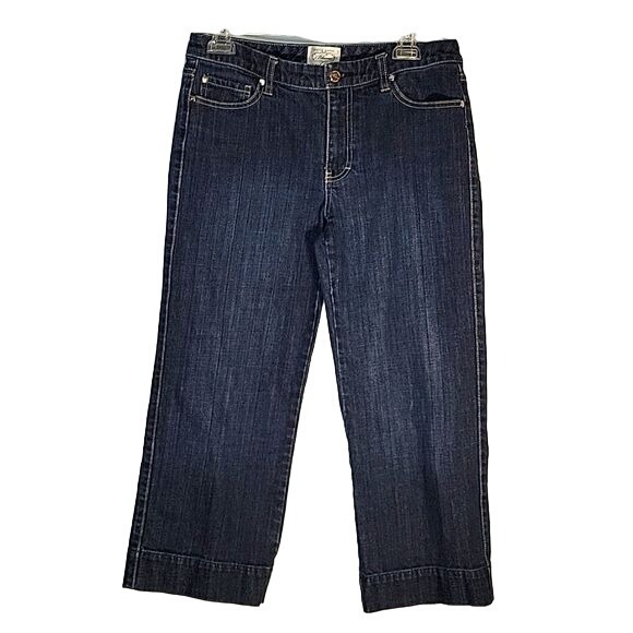 WHITE HOUSE BLACK MARKET Blanc Cropped Wide Leg Denim Blue Jeans 8 Contemporary