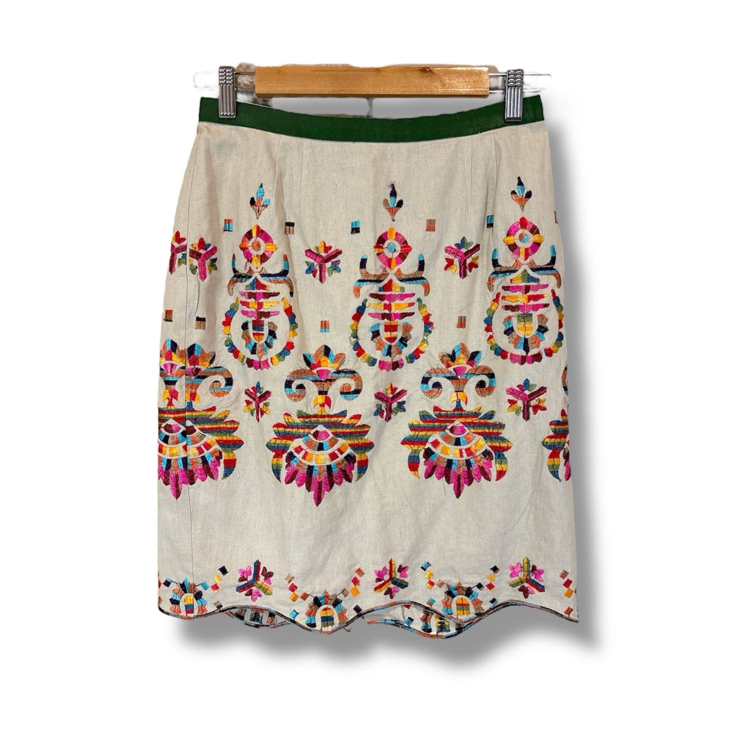 Anthropologie Corey Lynn Calter Linen Blend Embroidered Pencil Skirt