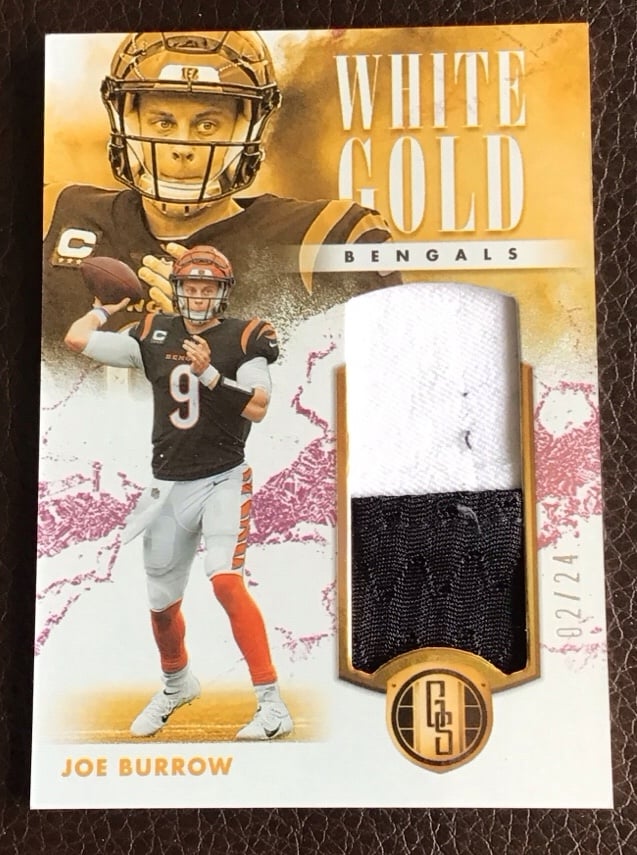 2023 Panini Gold Standard White Gold #9 Joe Burrow 2 Color Patch 2/24