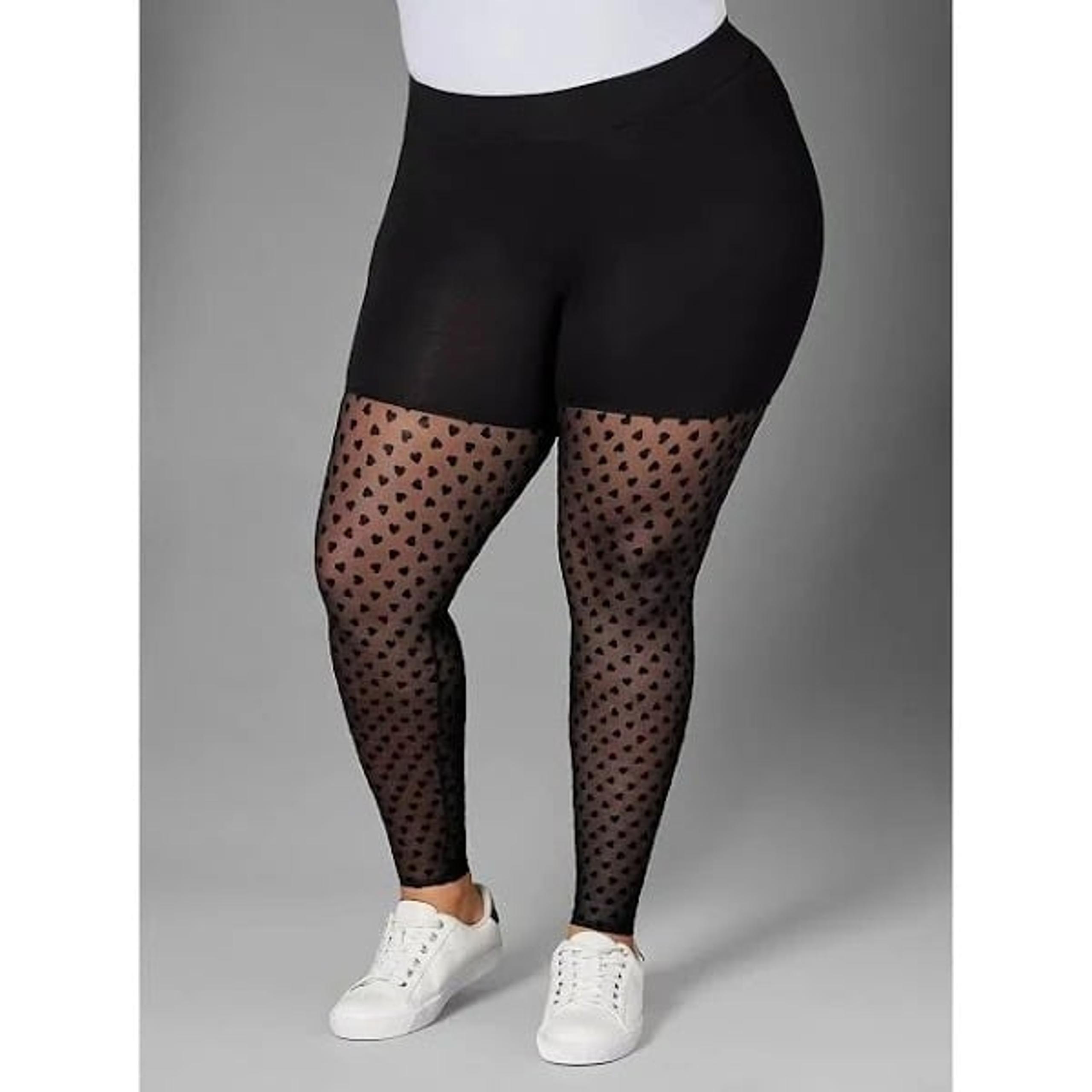 Torrid Premium Black Mid Rise Flocked Leg Hearts Leggings Size 1X