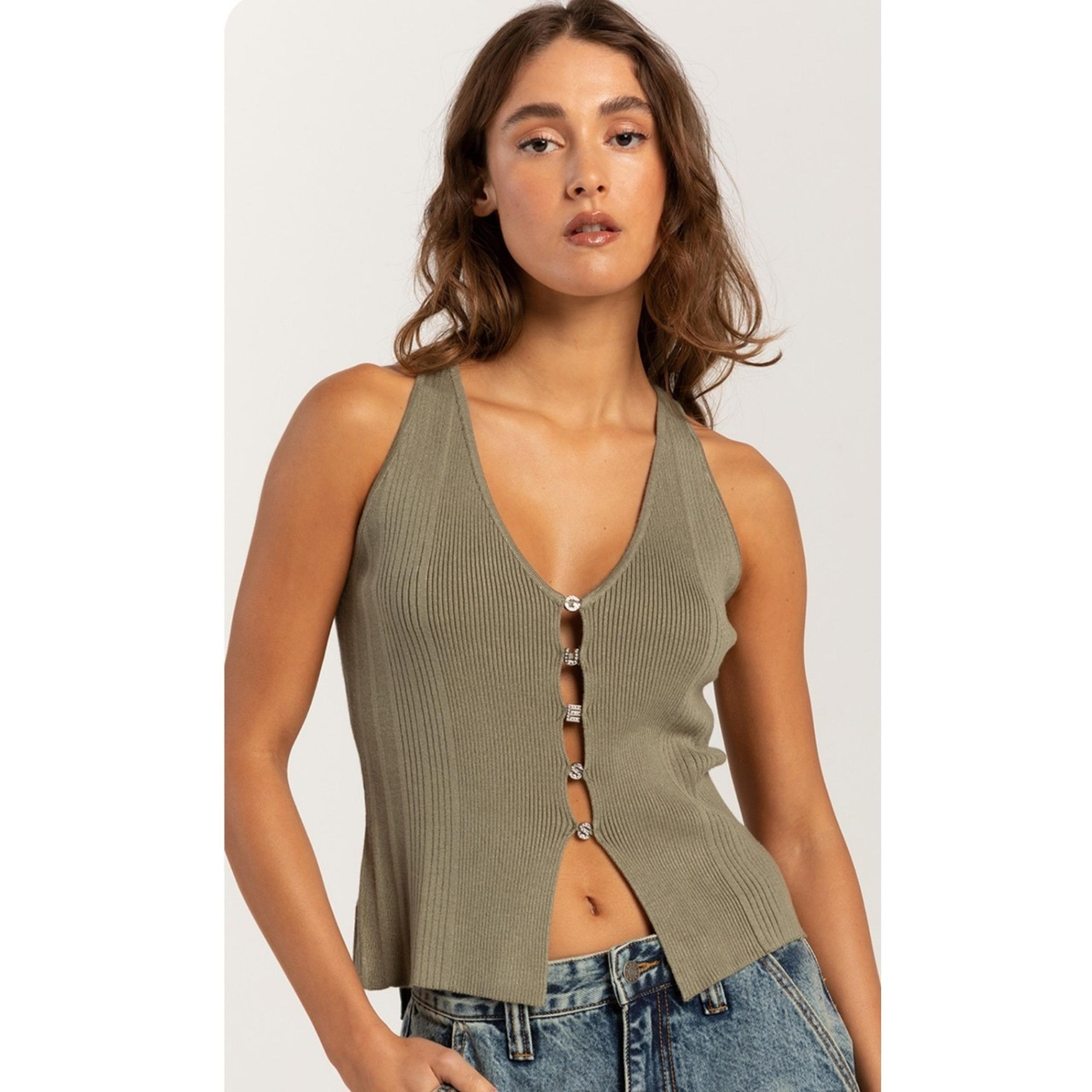 GUESS Eco Megan Alphabet Charm Womens Knit Tank Top Medium