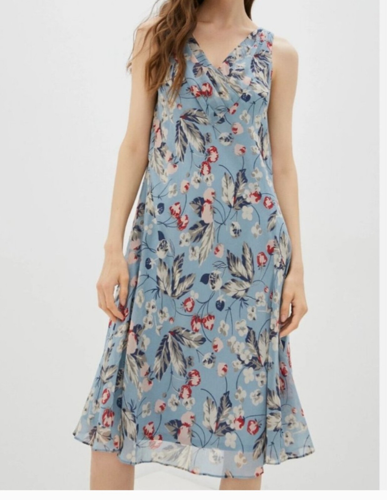 Ralph Lauren Flowy Dress Sleeveless Size 16 Flowy Romantic Cottage Core Blue