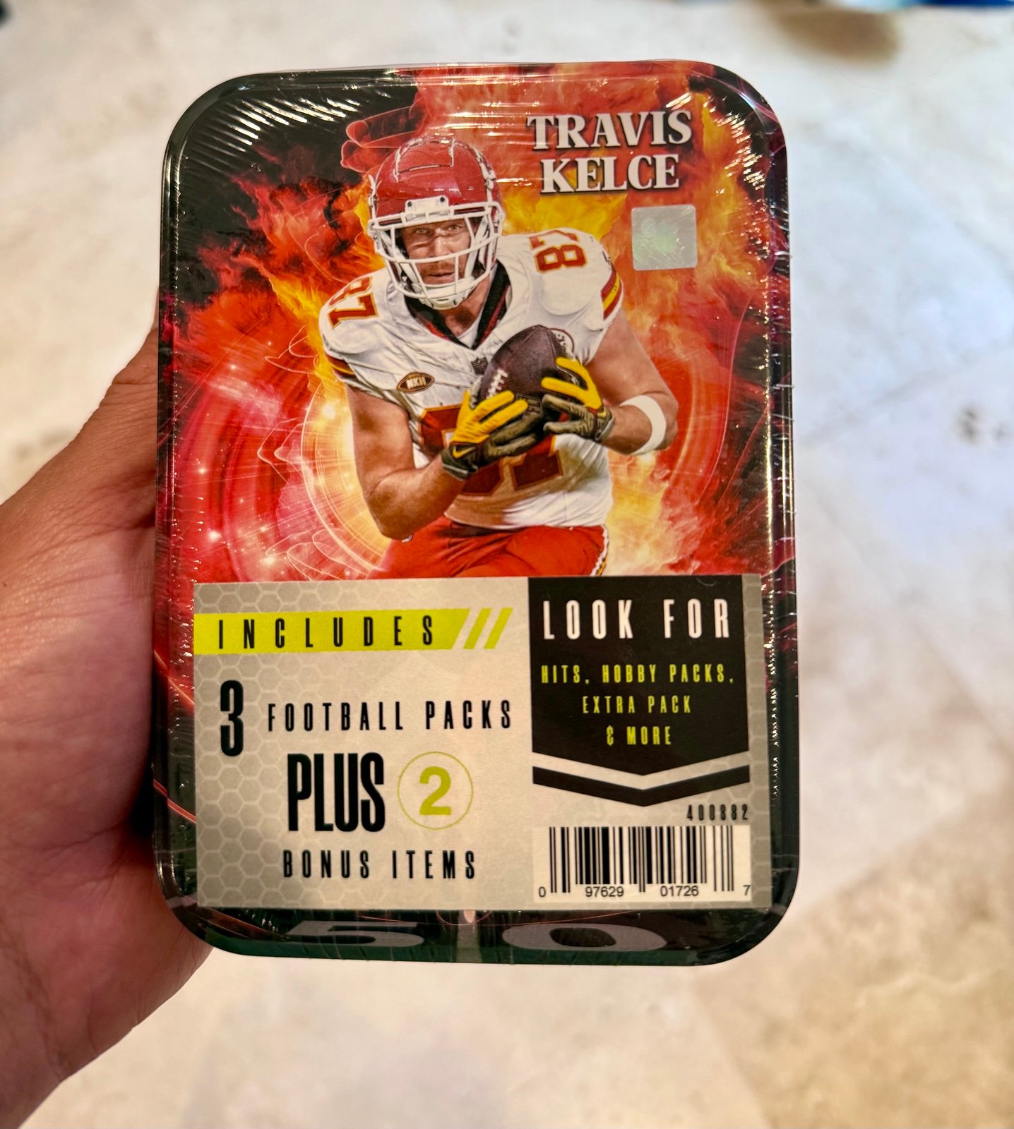NFL FACTORY SEALED TRAVIS KELCE TIN 3 PACKS + 2 Bonus Items Kansas City Chiefs
