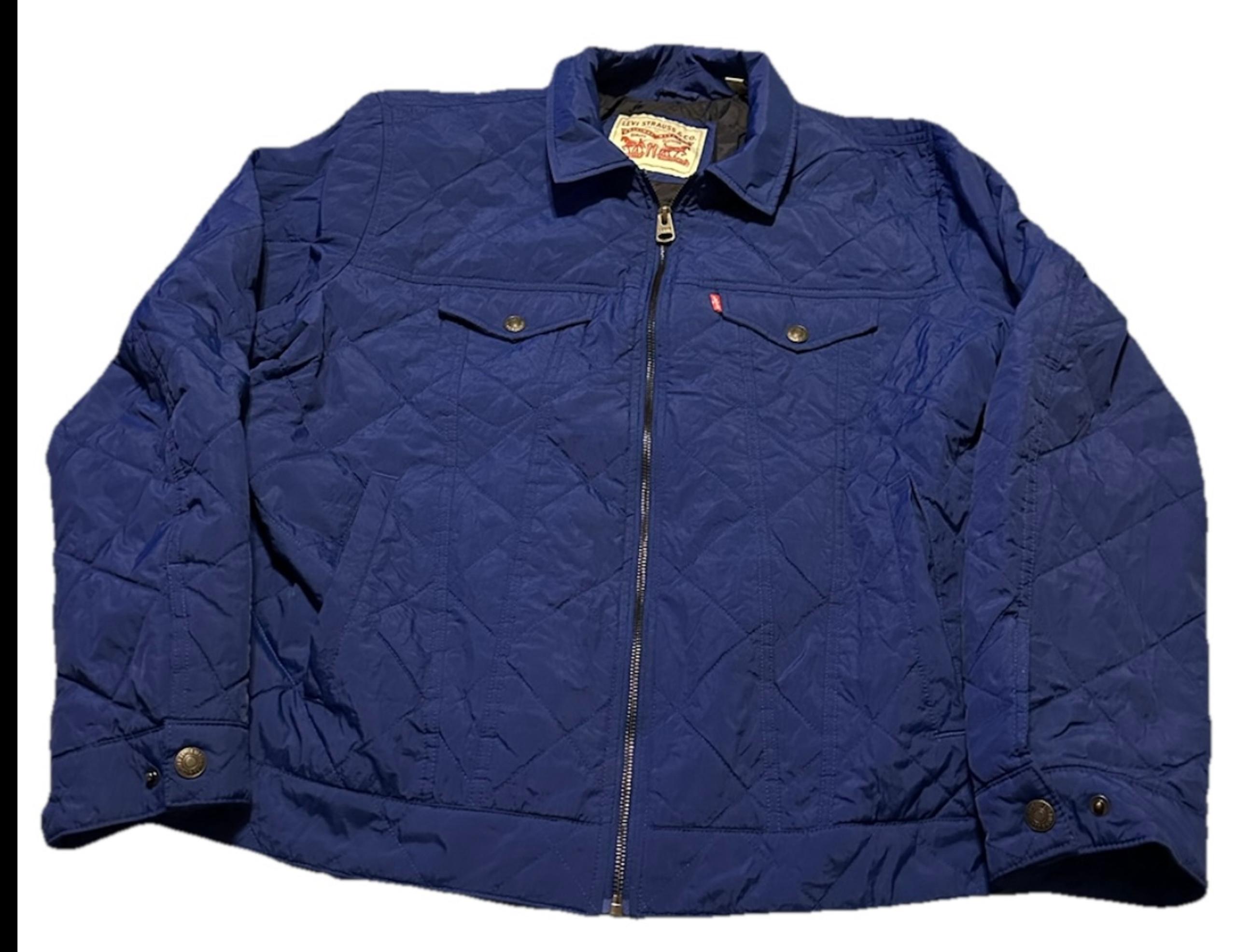 Vtg 2001 Y2K Royal Blue Levi’s Quilted Nylon Zip Bomber Jacket Coat Size XL