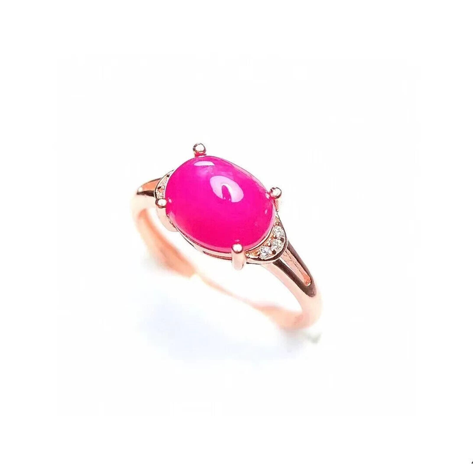 Grade A Oval Cut Pink Ruby Ring, Natural Pink Ruby Ring 18k Yellow Gold Plated