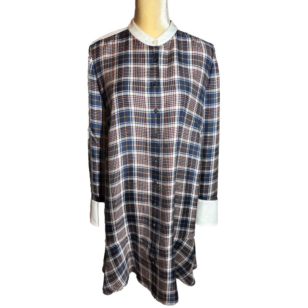 Tory Burch Milano tartan plaid silk shirtdress Women’s size 12.