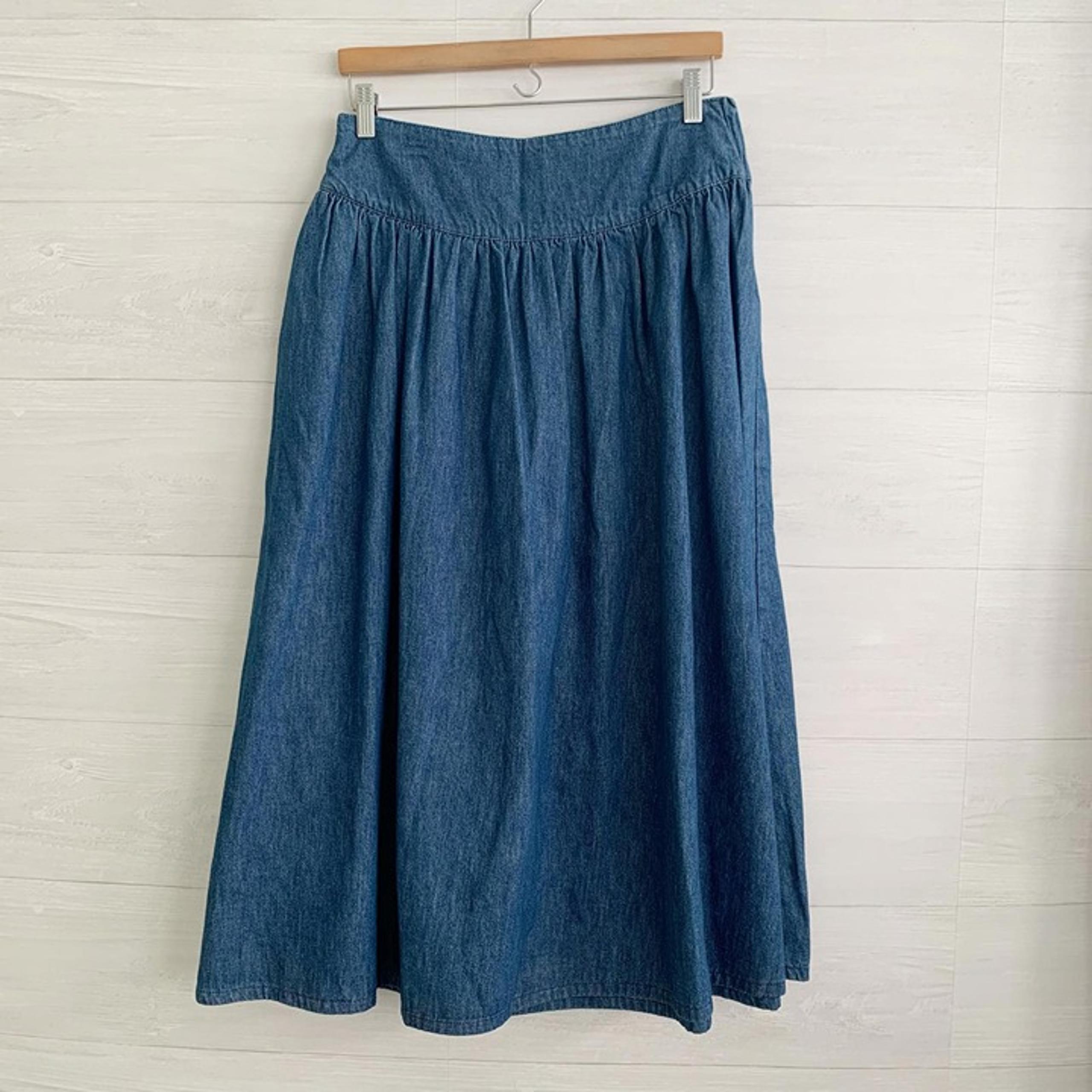 Vintage Calvin Klein Sport - Blue denim pleated full peasant skirt USA, sz 12