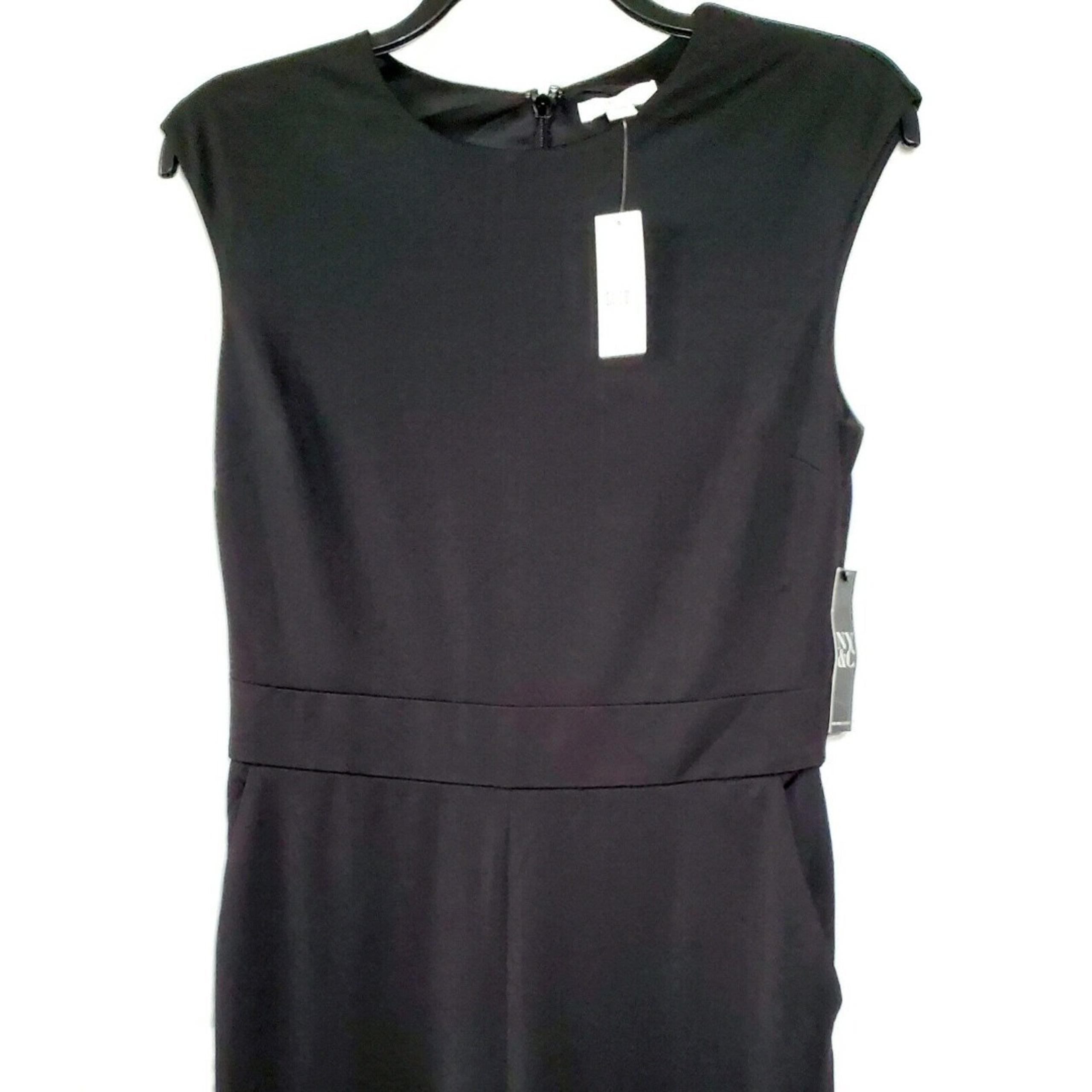 New York & Company Stretch Jumpsuit SzM Black Gathered Waist Sleeveless Wide Leg