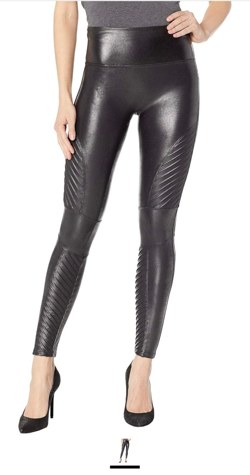 SPANX Women's Black Tummy Control Faux Leather Leggins Size M