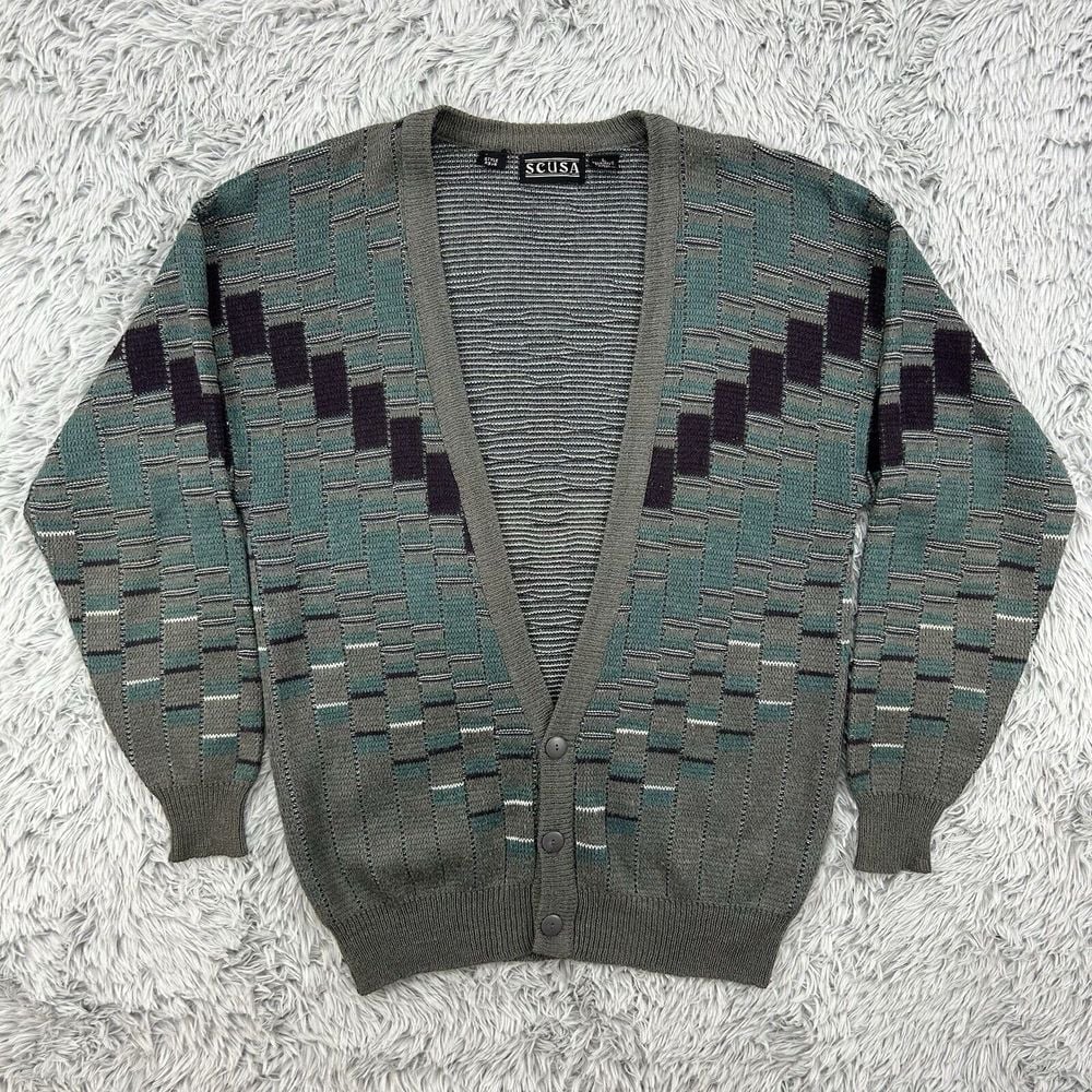SCUSA Cardigan Men's L Wool Blend VTG Sweater Geometric Aztec Cobain Grandpa