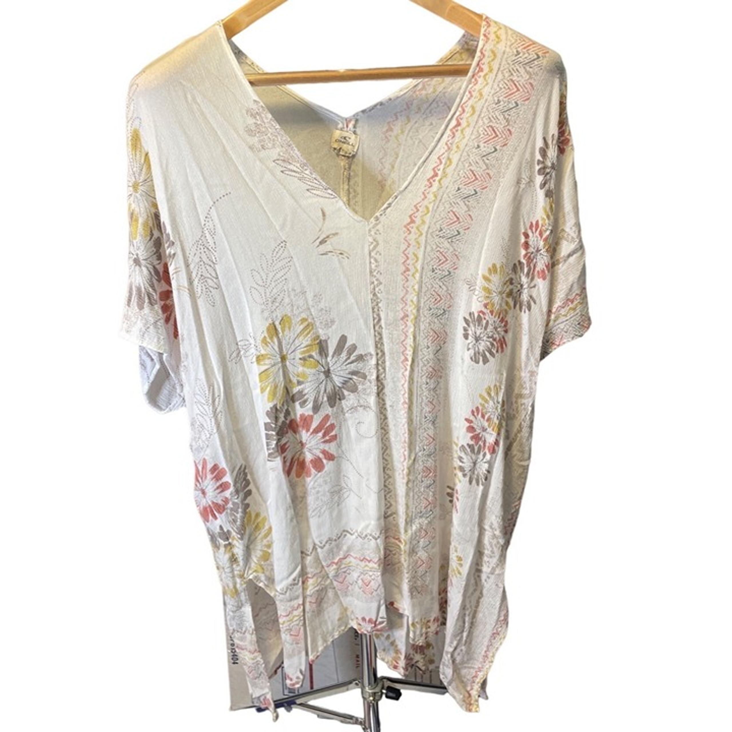 O’Neill White Floral Bohemian V Neck Butterfly Sleeve Swimsuit Coverup Sz S