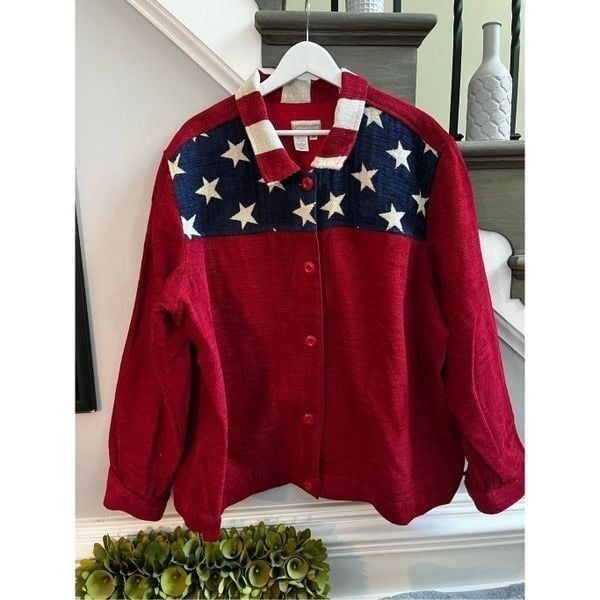 Coldwater Creek Chenille-ish American Flag Stars & Stripes Jacket sz 3X NWOT