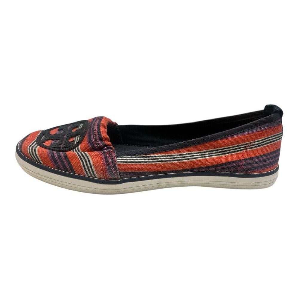 Tory Burch Striped Canvas Flats Slip-on, Logo Womens 8M