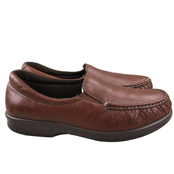 SAS Women's Size 9** Twin Mulch Brown Leather Slip On Closed Moc Toe Loafers