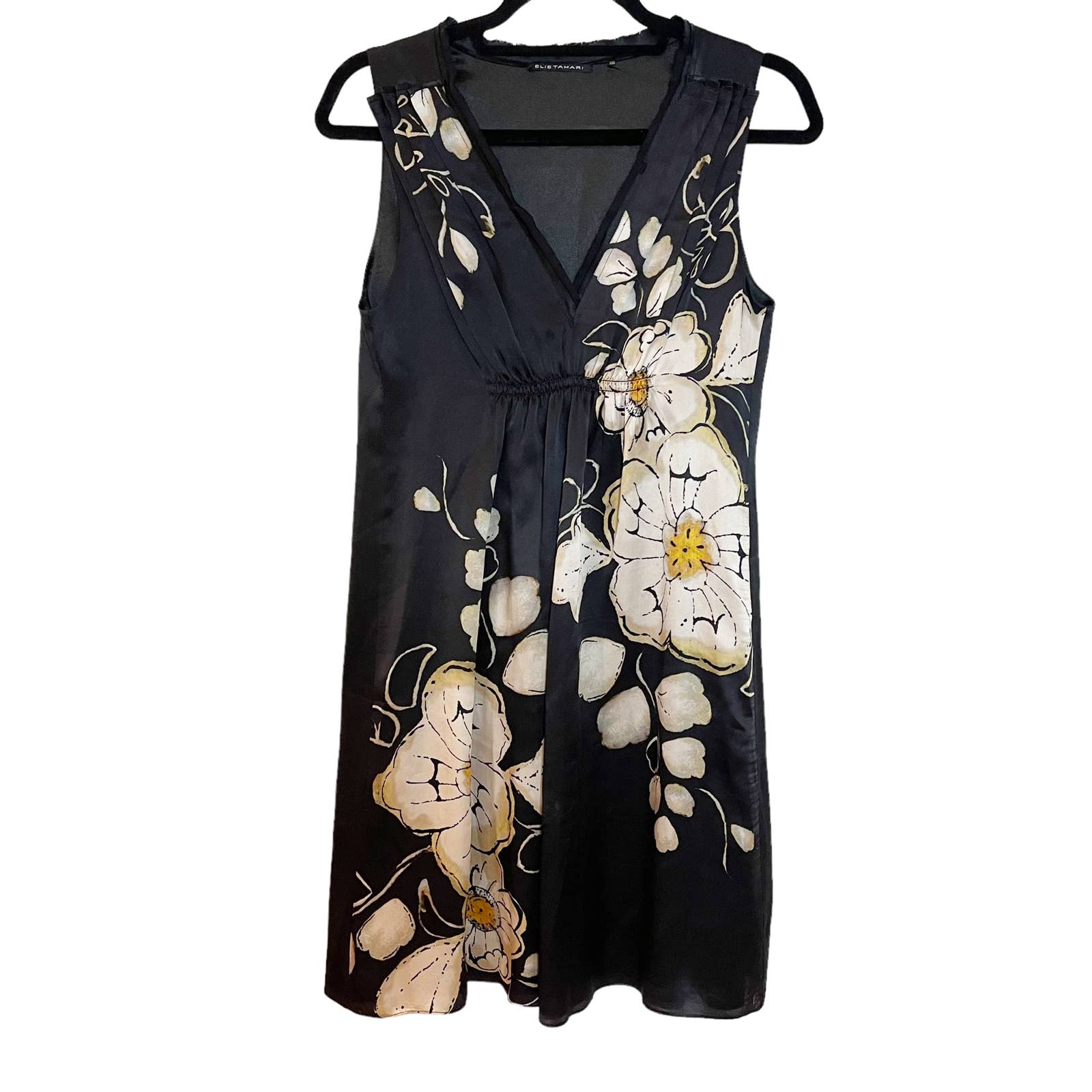 Elie Tahari Asian Inspired Pure Silk Dress Sleeveless V-Neck Size