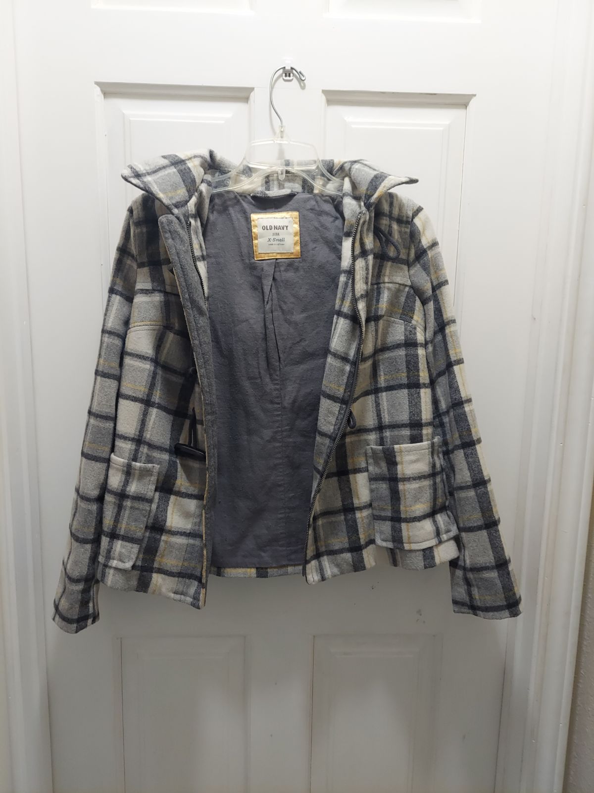 Old Navy gray white yellow wool Girl's Jacket Coat sz XS