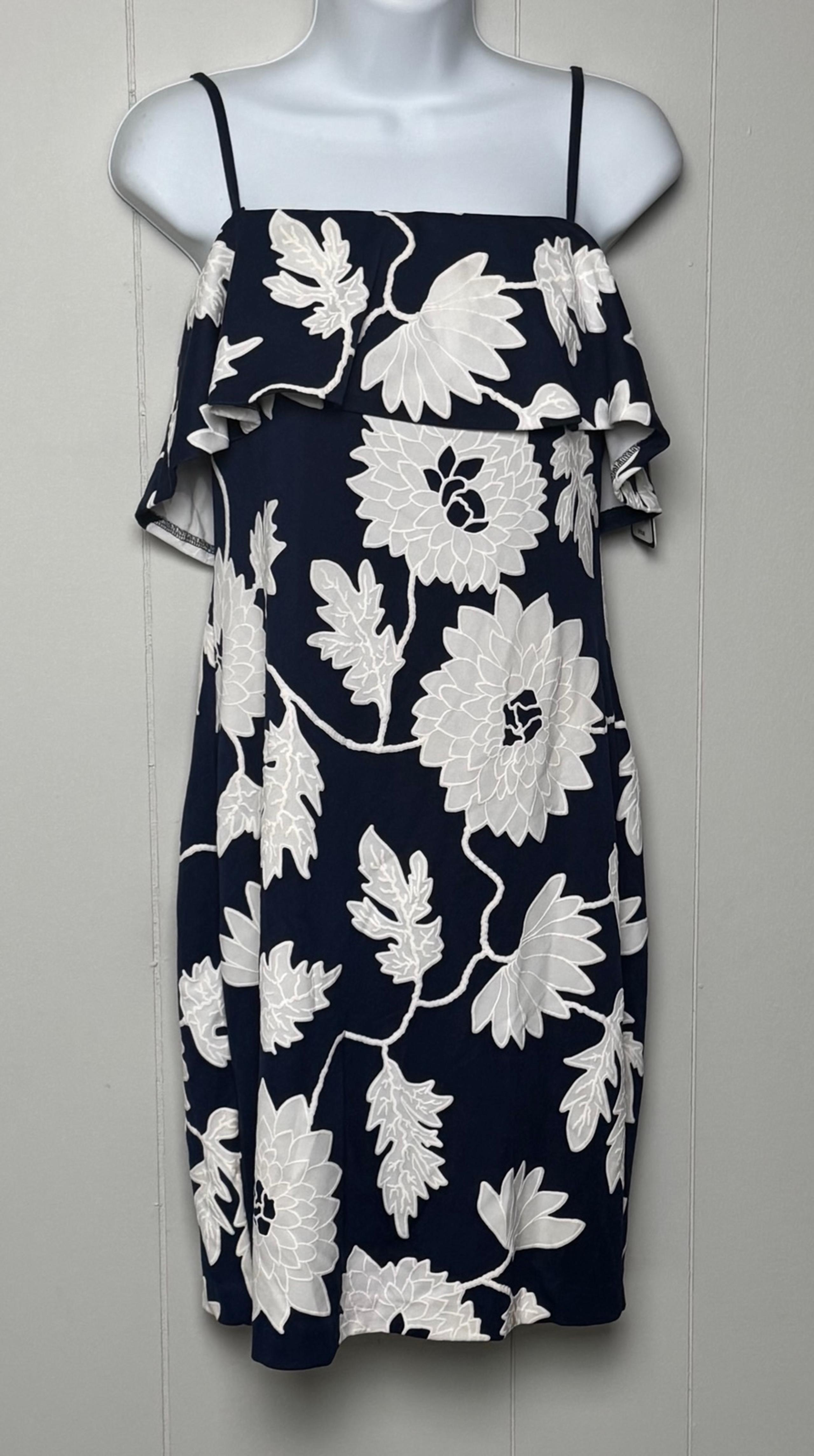 NWT Guess Navy Blue/White Flowers Spaghetti Strap Draped Bodice Dress Size 10