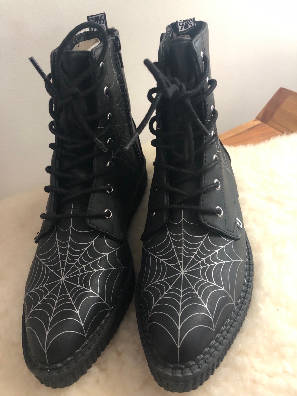 T.U.K. spider web boots, new never worn size Women’s 9 Halloween spooky TUK