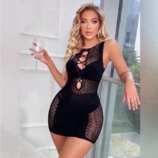 Black Bodystocking Fishnet Lingerie Dress