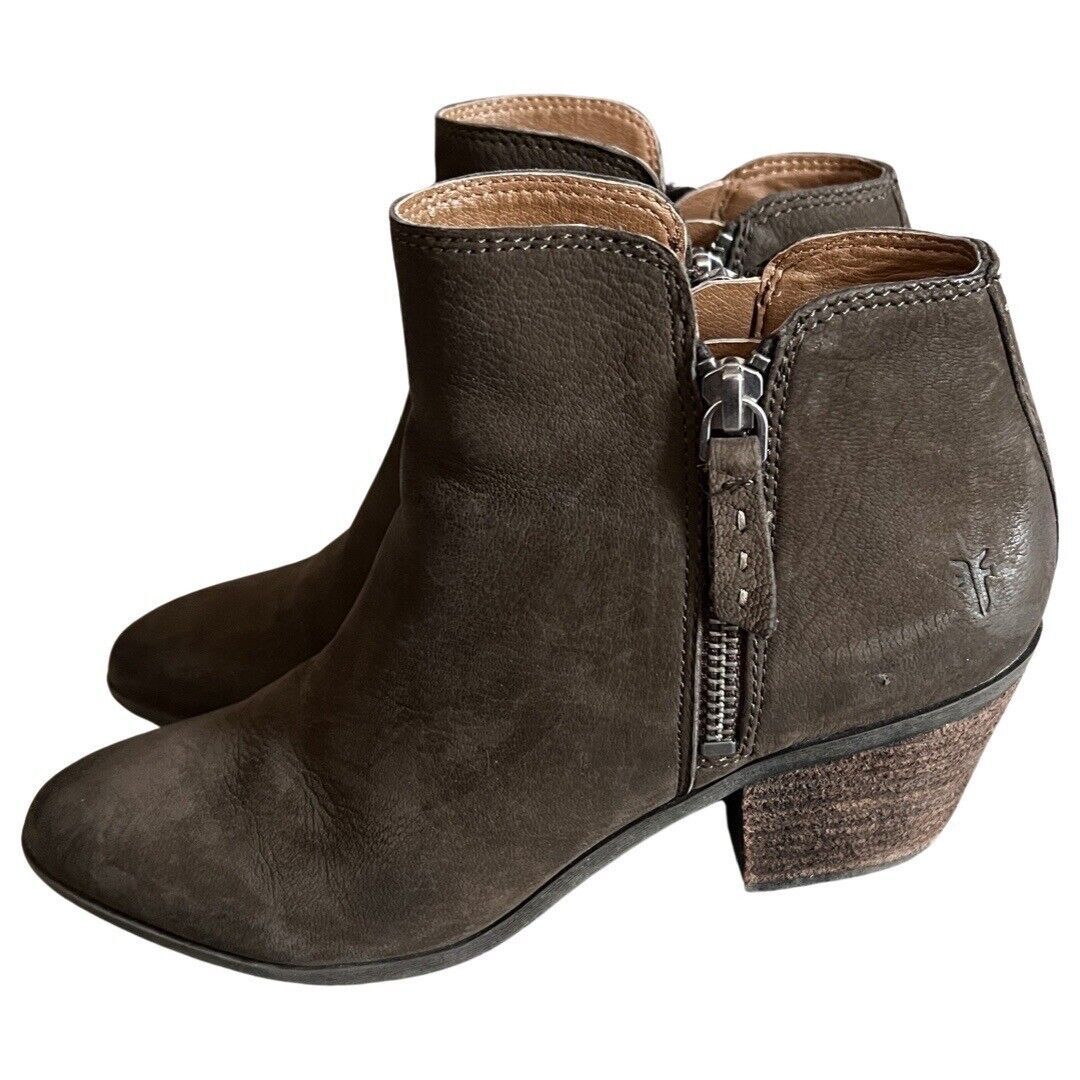 Frye Boots Women 6.5 M Brown Judith Leather Ankle Side Zip Chelsea Distressed