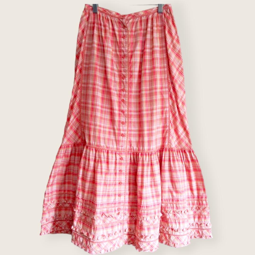 【Brand New】PINK HOUSE Long Skirt Check Frill Red