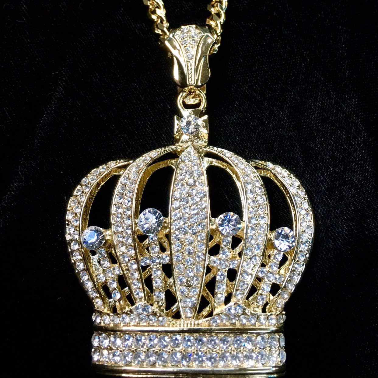 CROWN DIAMONDS CZ 18K GOLD CHAIN ITALY