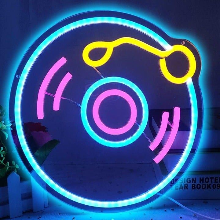 NEW Record Player Dimmable LED Light Neon Sign ( Live Music Classic LP Disc Cute