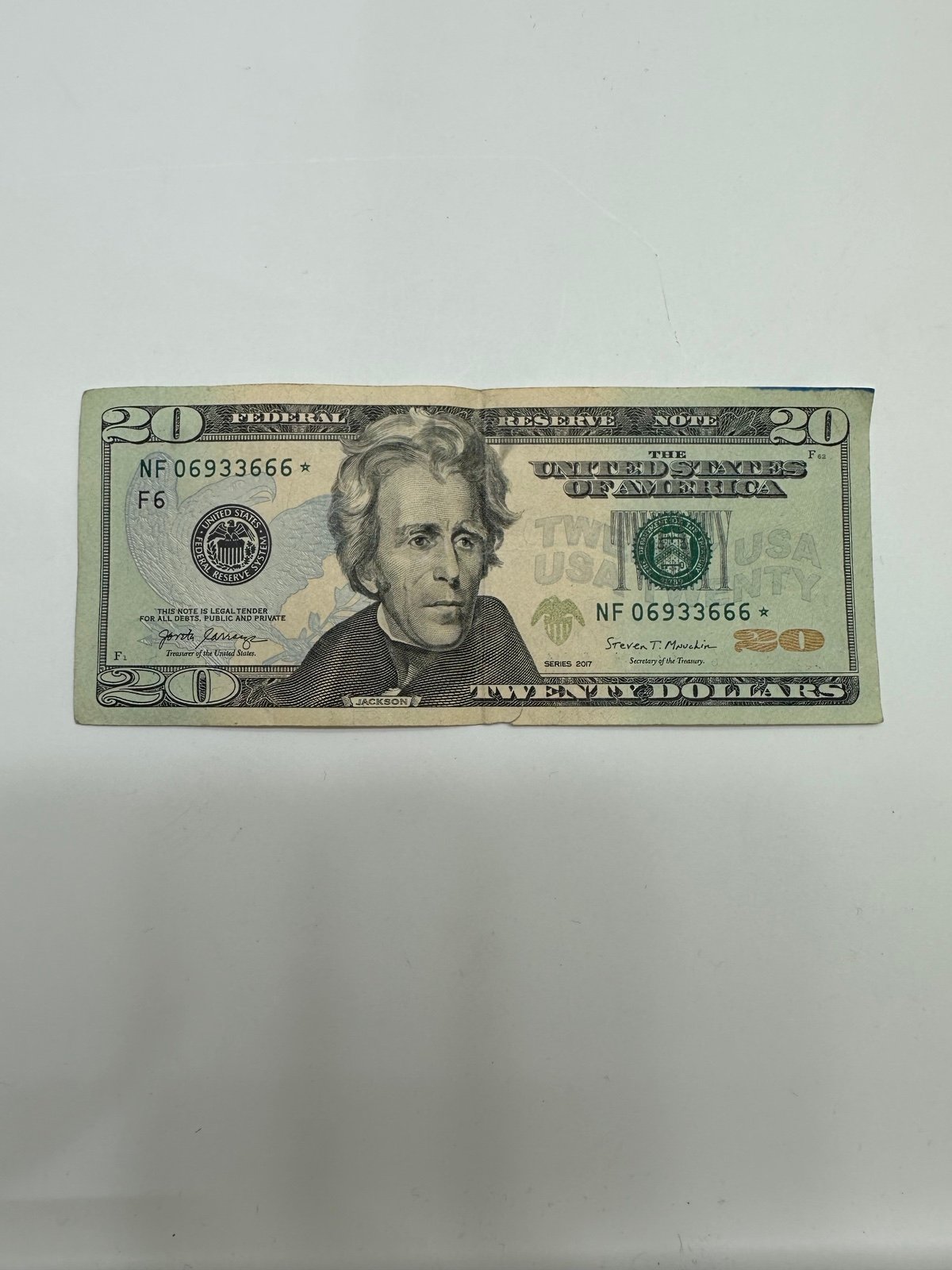 2017 20 Dollar Star Note With Fancy Serial Number