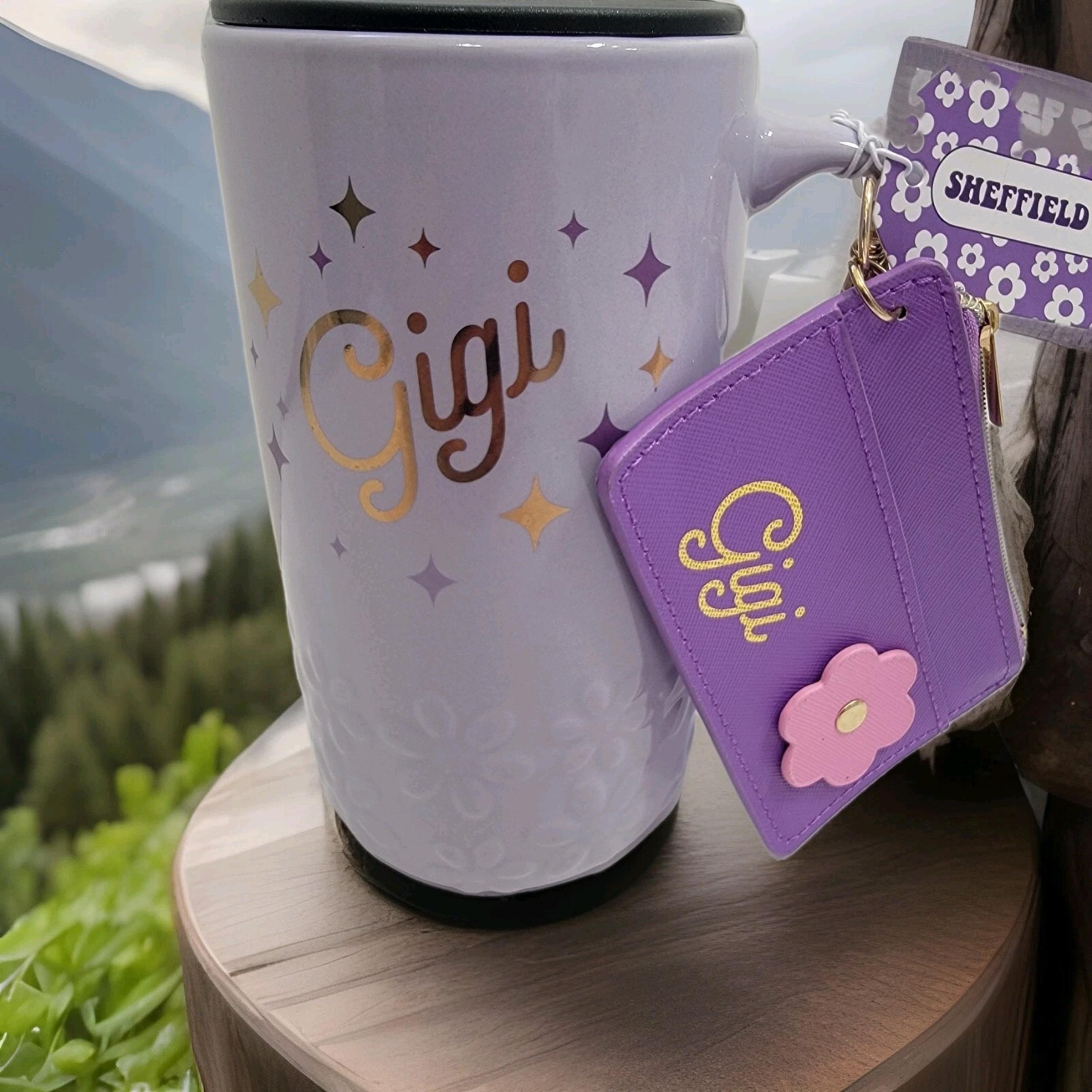 Sheffield - "Gigi" Mug Lavender TRAVEL MUG Ceramic Tumbler & Cardholder Grandma