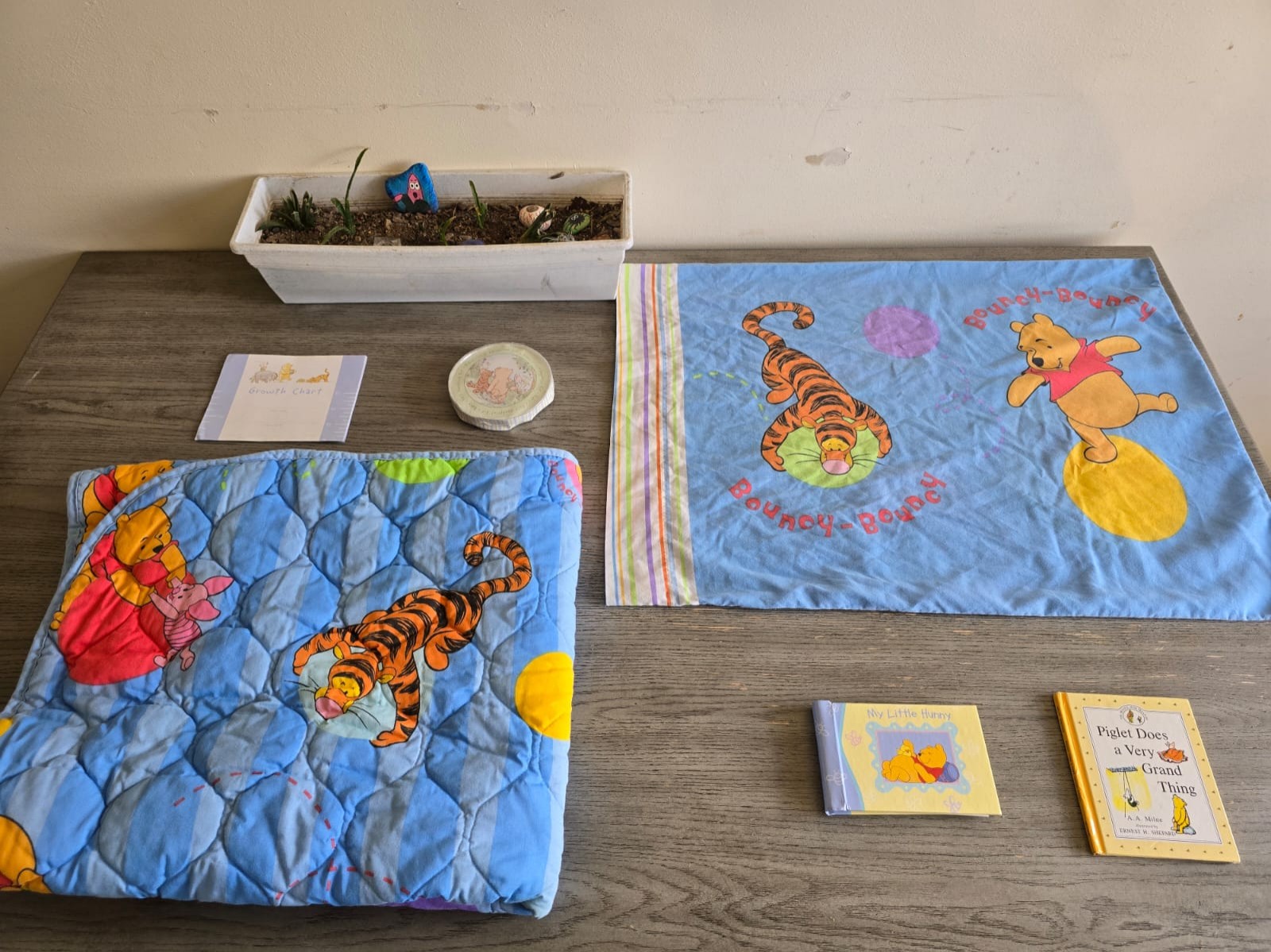 VTG Disney Winnie The Pooh Blanket/Pillowcase, Photo Album, Handprint Kit, Etc.