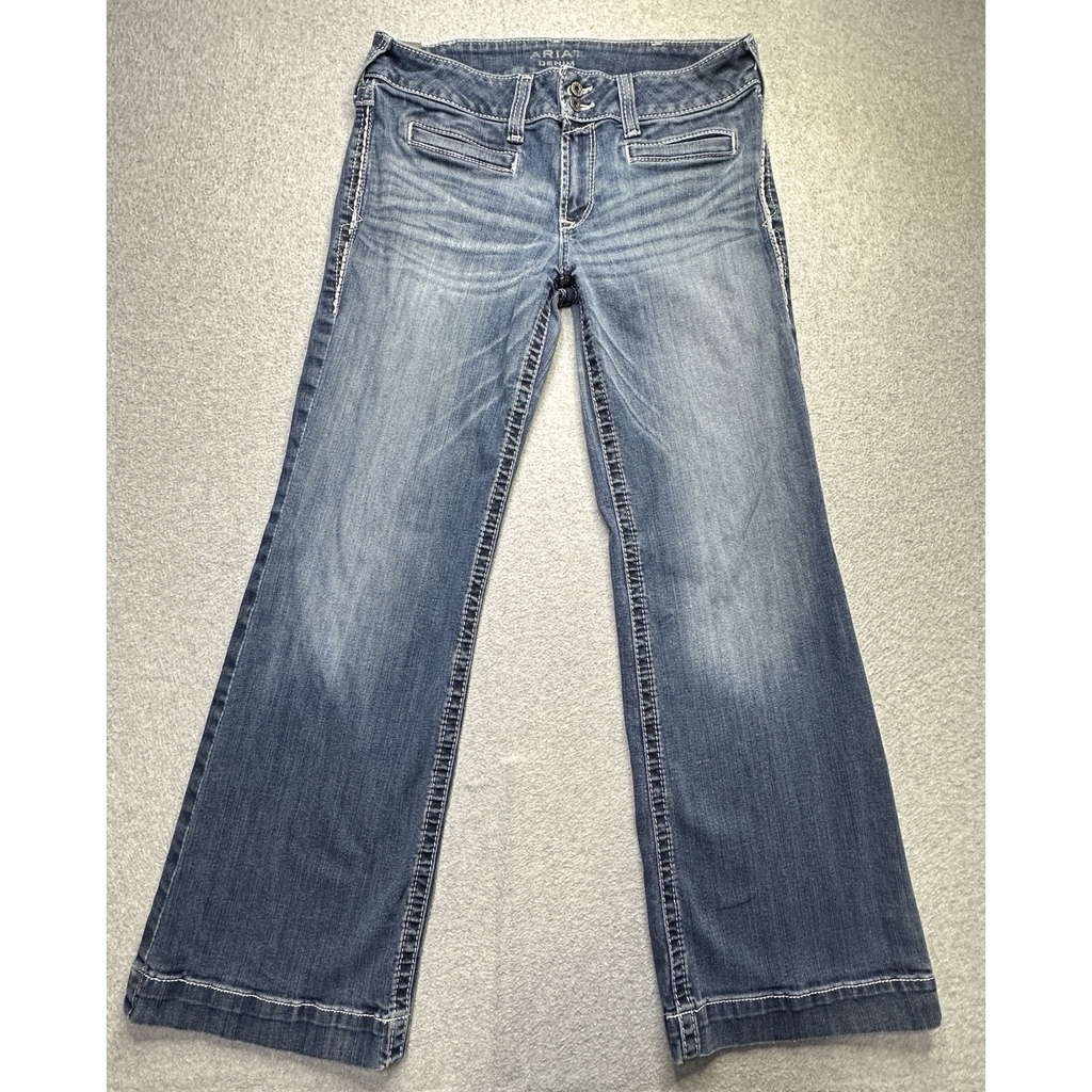Ariat Jeans Womens 31S Blue Denim Flare Wide Leg Stretch Trouser Normcore Ladies