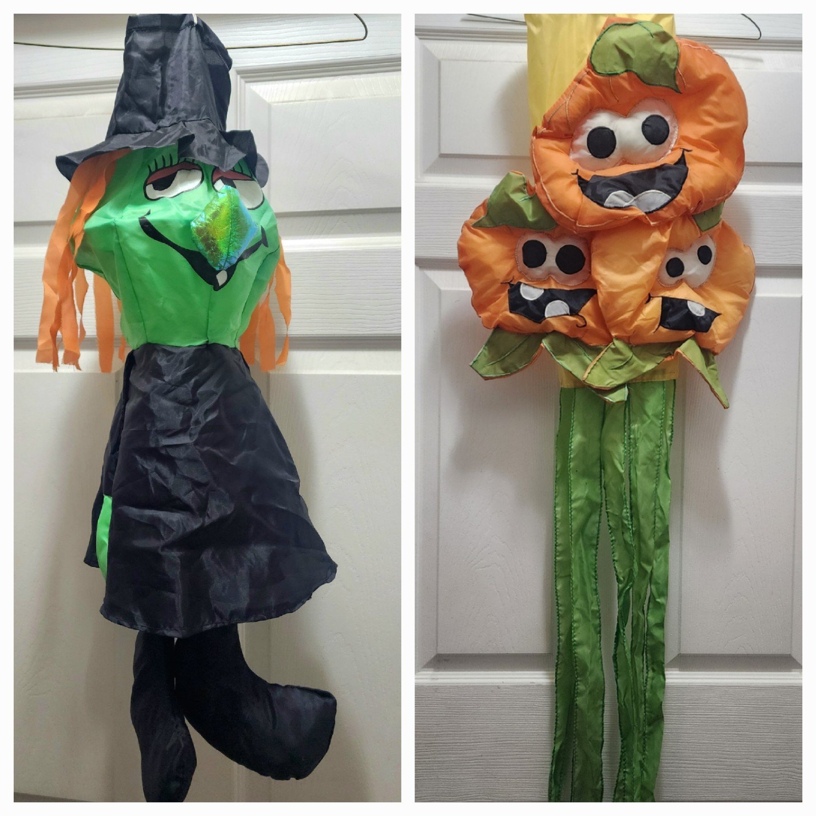 2 Vintage 90's Halloween 3D Wind Socks Witch & Pumpkins