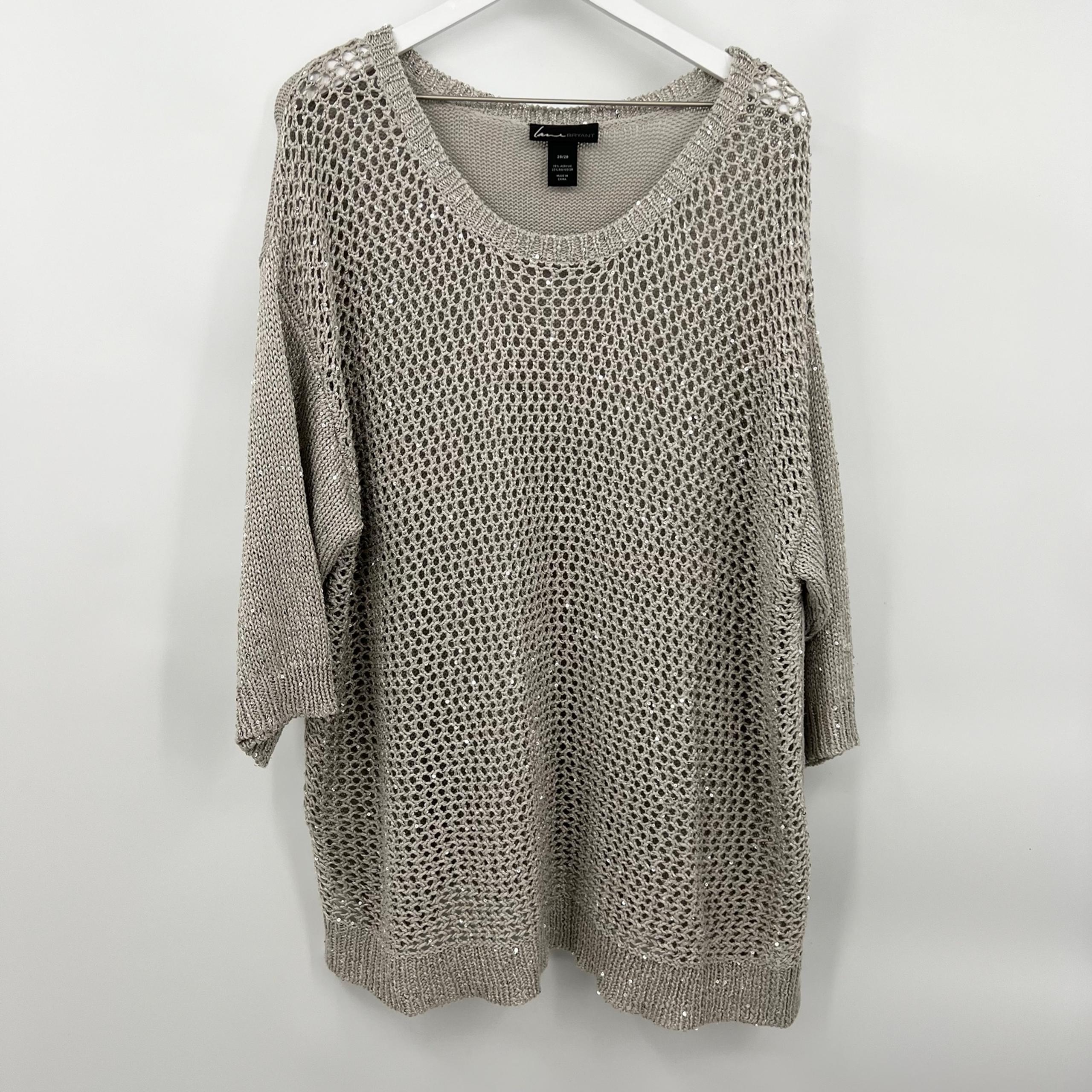 Lane Bryant Sequin Embellished Mesh Open Knot Scoop Neck Pullover Sweater 26/28