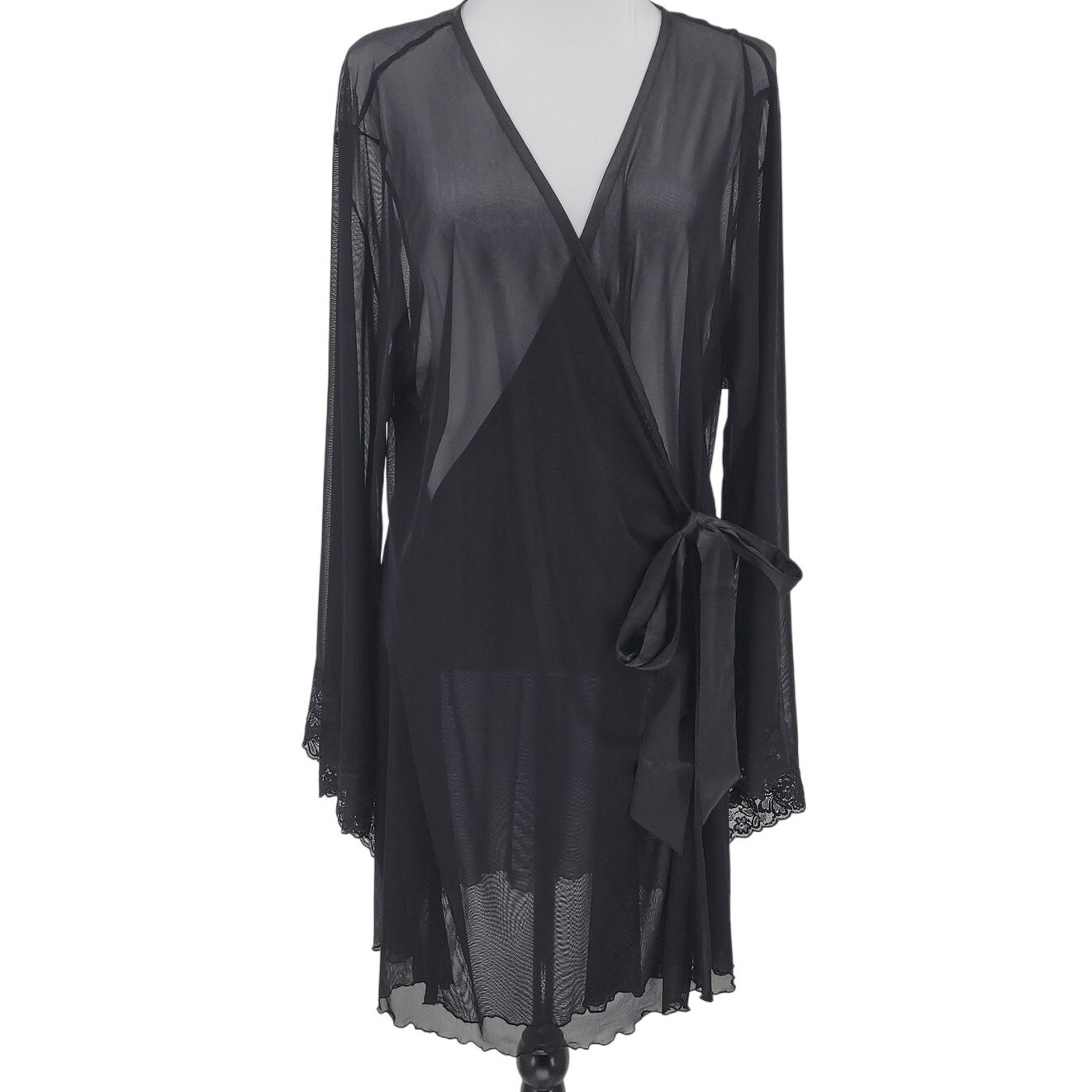 Frederick's of Hollywood Sheer Black Robe Fairy Grunge Whimsigoth Size 1X/2X