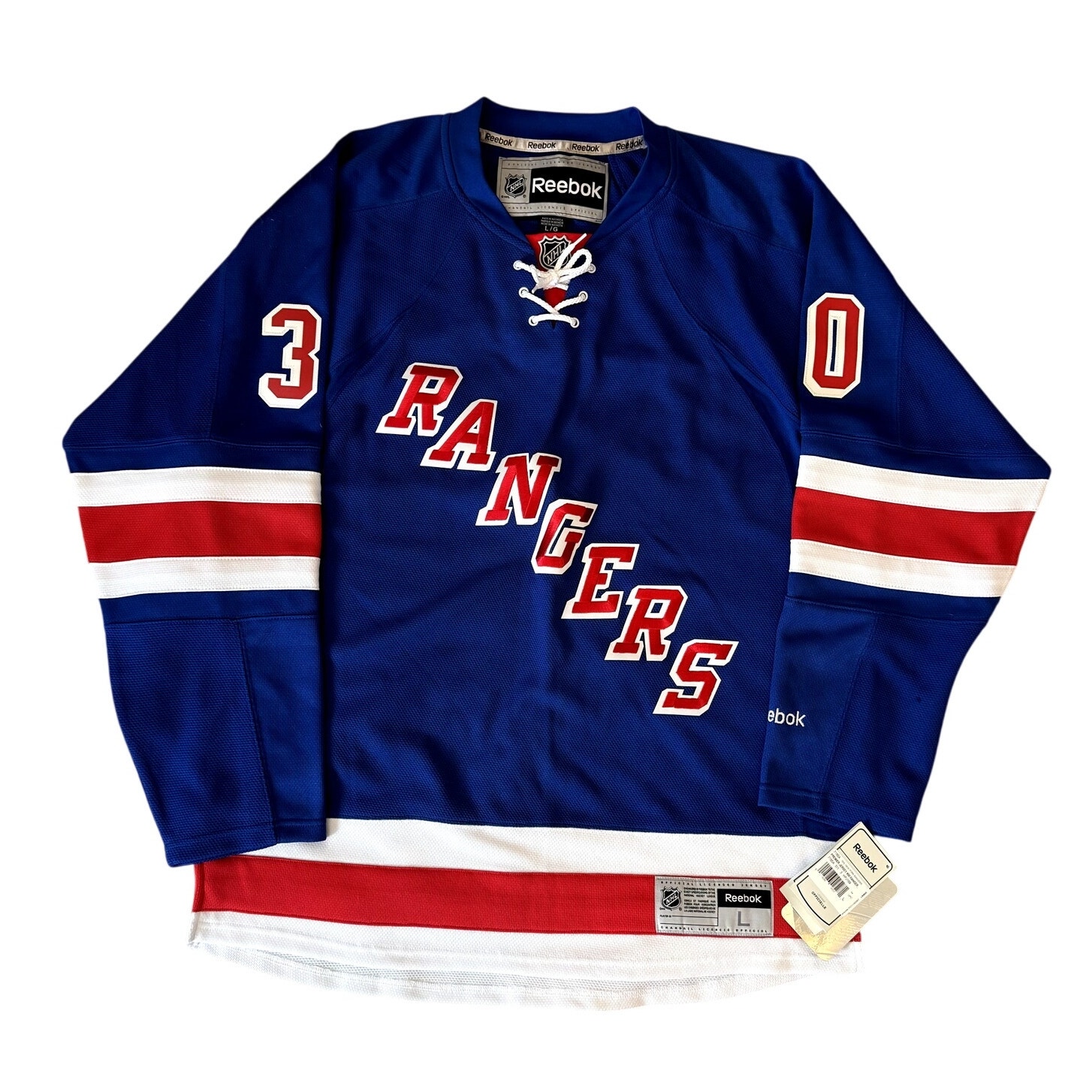 NWT New York Rangers Henrik Lundqvist Hockey Reebok Authentic Jersey Sz Large